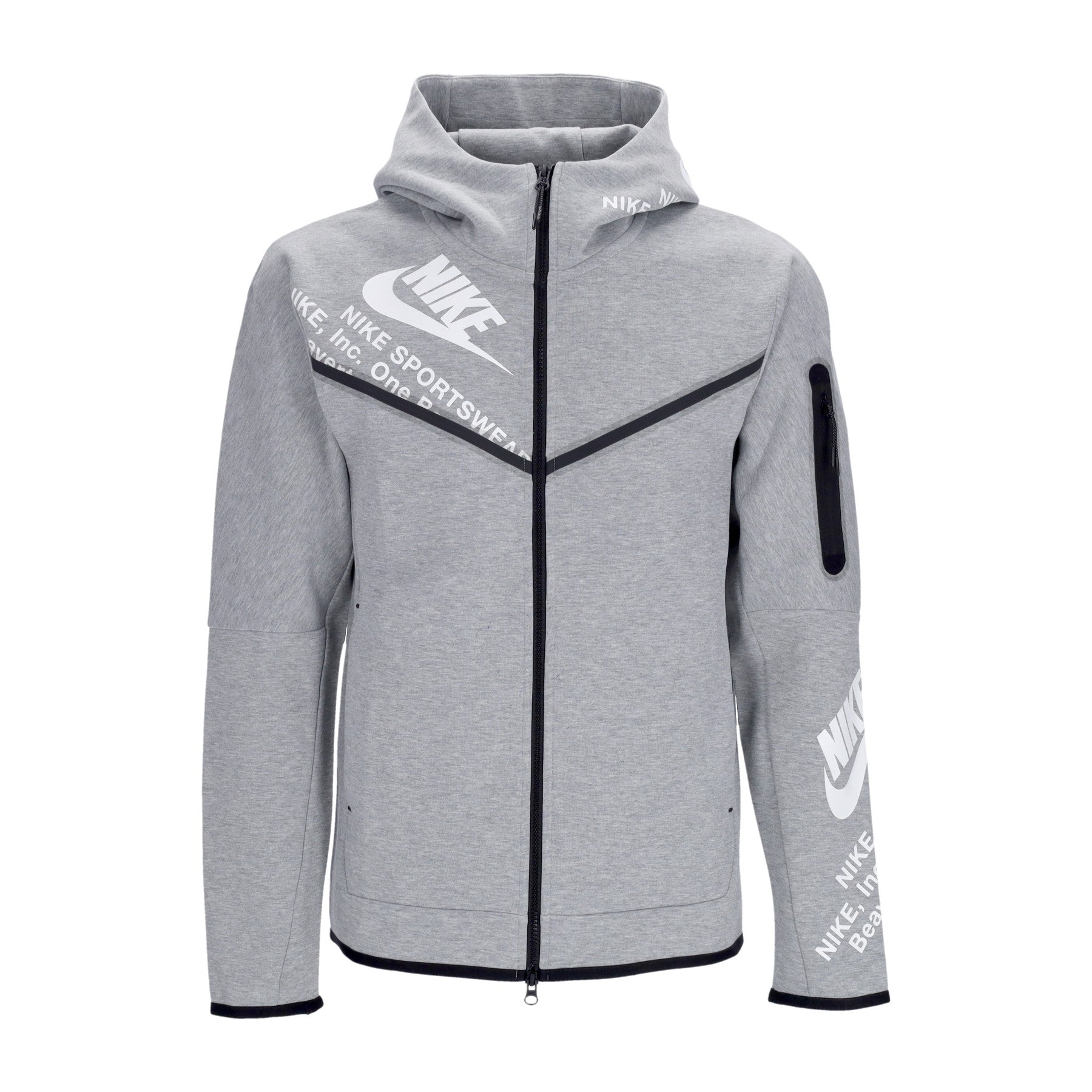 Leichtes Herren-Sweatshirt mit Kapuze und ReiBverschluss, Tech Fleece Full Zip Wr Gx Hoodie, Dk Grey Heather/WeiB