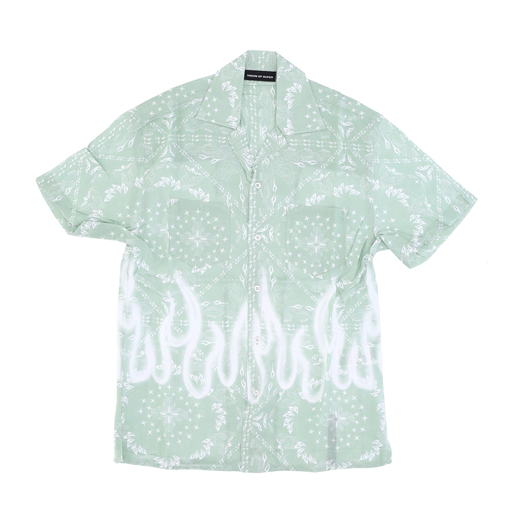 Herren Kurzarmhemd Spray Flames Bandana Shirt Grun