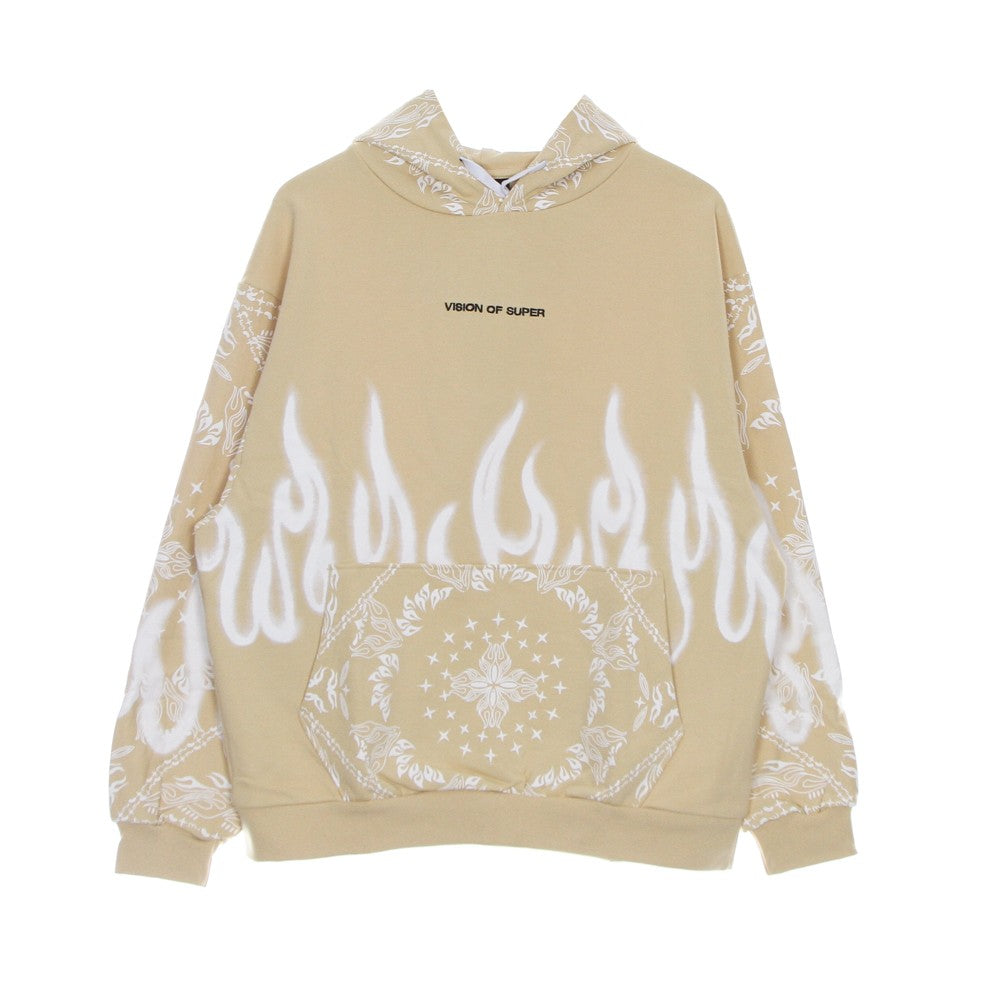 Leichtes Herren-Kapuzenpullover mit Bandana-Print, Beige