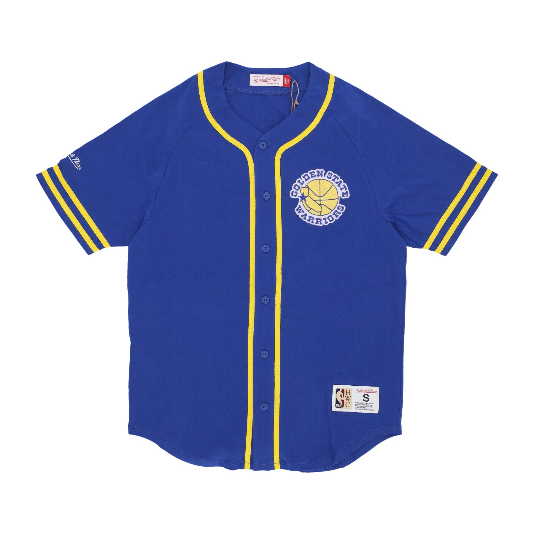 Herrenjacke mit Knopfen, modische NBA-Baumwolle, Knopfleiste vorne, Vintage-Logo, Golwar Original-Teamfarben