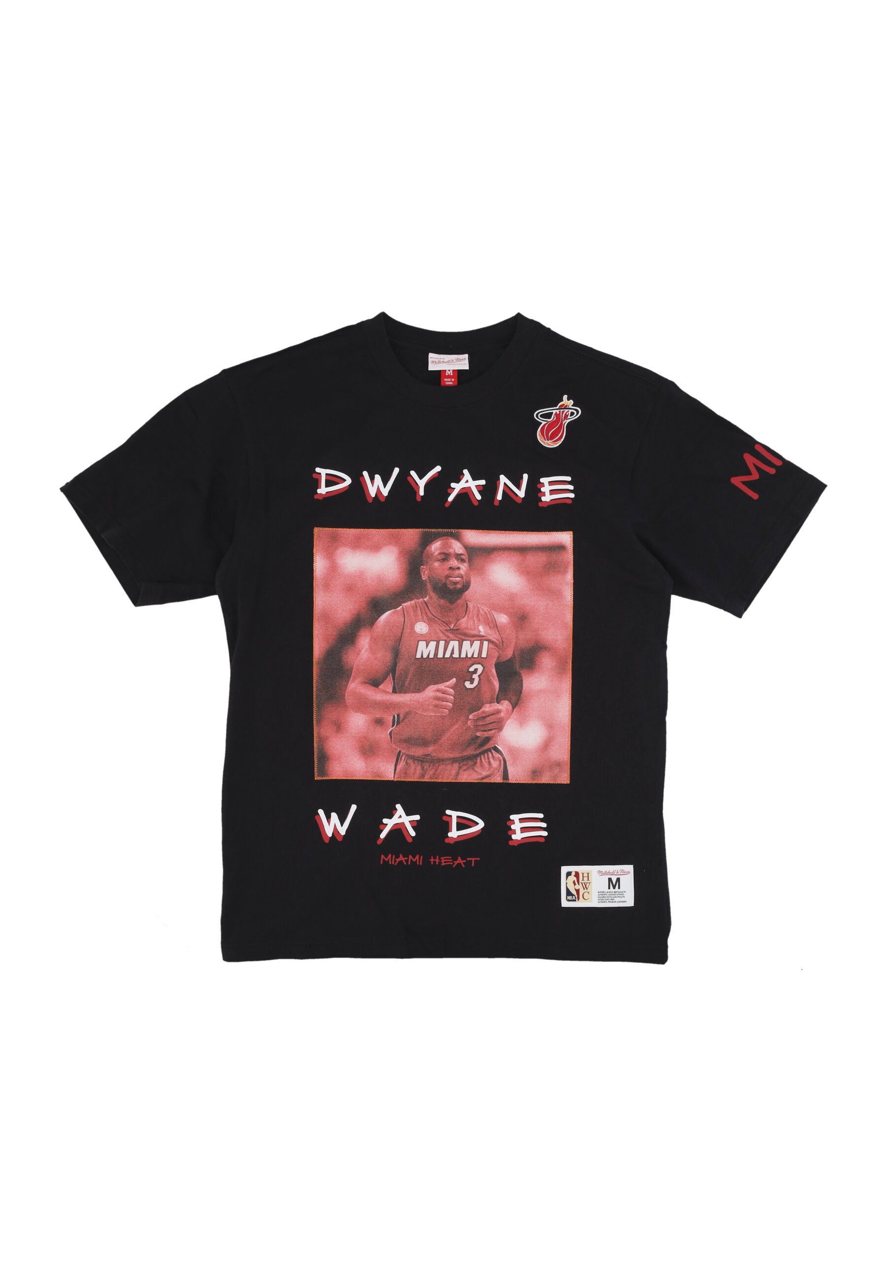 Herren T-Shirt NBA Heavyweight Premium Player Vintage Logo Tee Dwyane Wade Miahea Schwarz