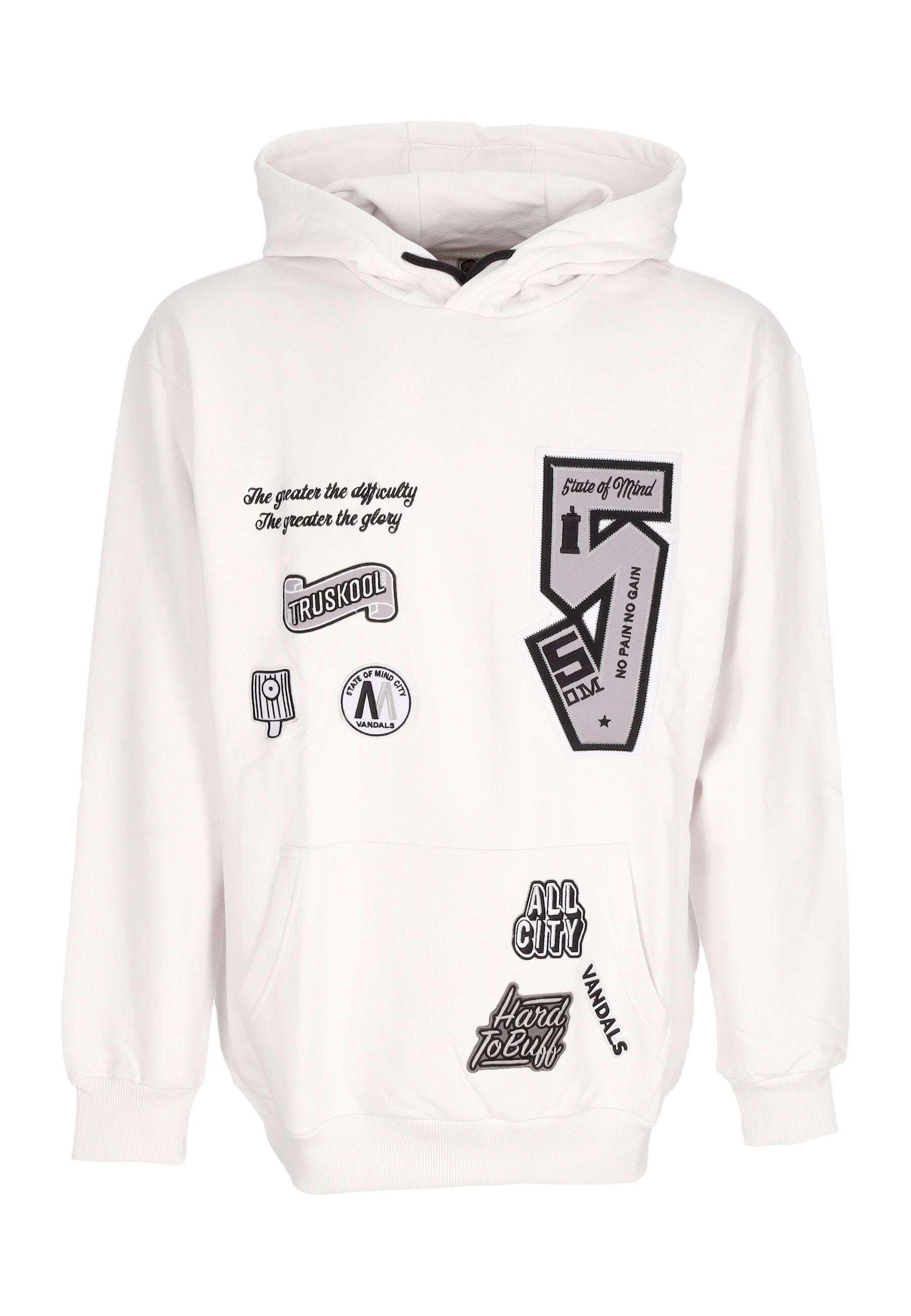 Leichtes Herren-Sweatshirt mit Kapuze, Graffiti-Patch-Kapuzenpullover, WeiB