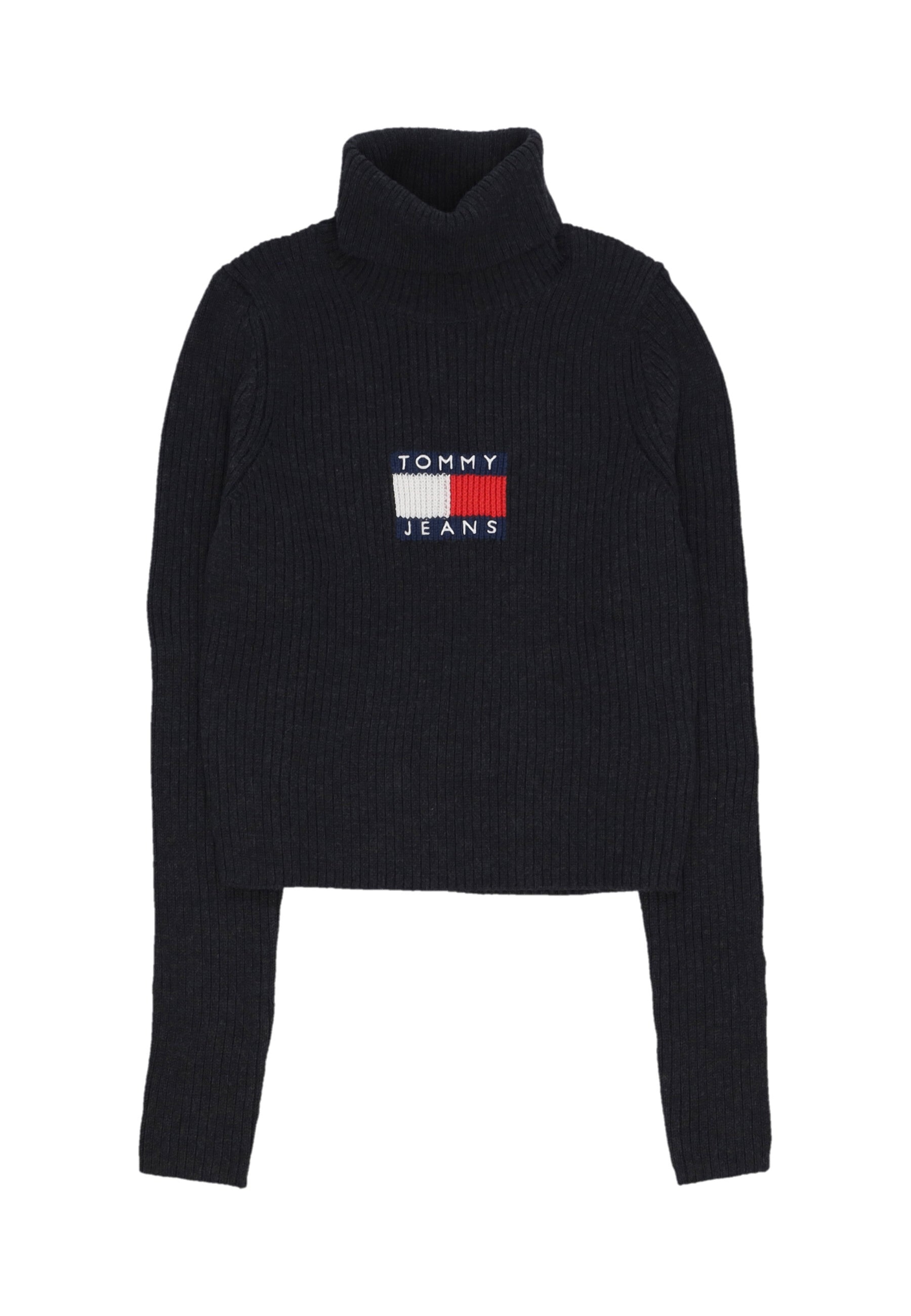 Damen Pullover W Melange Schildkrotehalsfahne Pullover Schwarz Melange