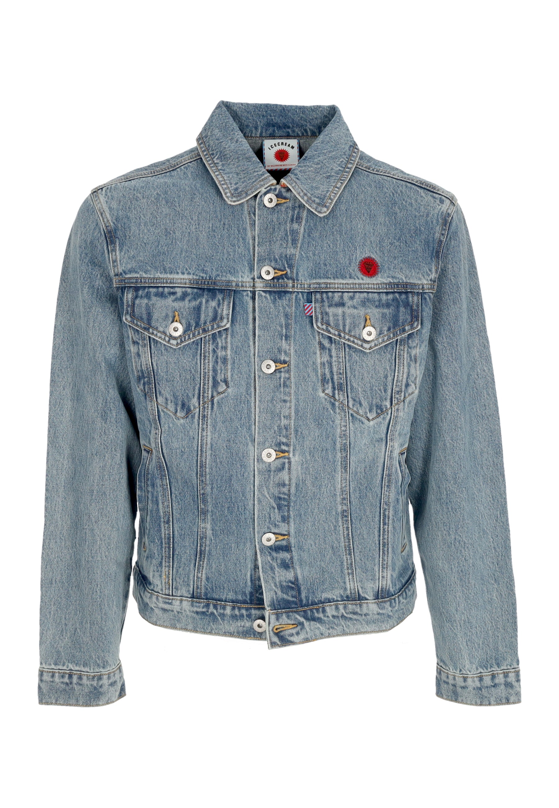 Jeans Herren Jacke Check Lined Denim Trucker Jacke Vintage Wash Blue