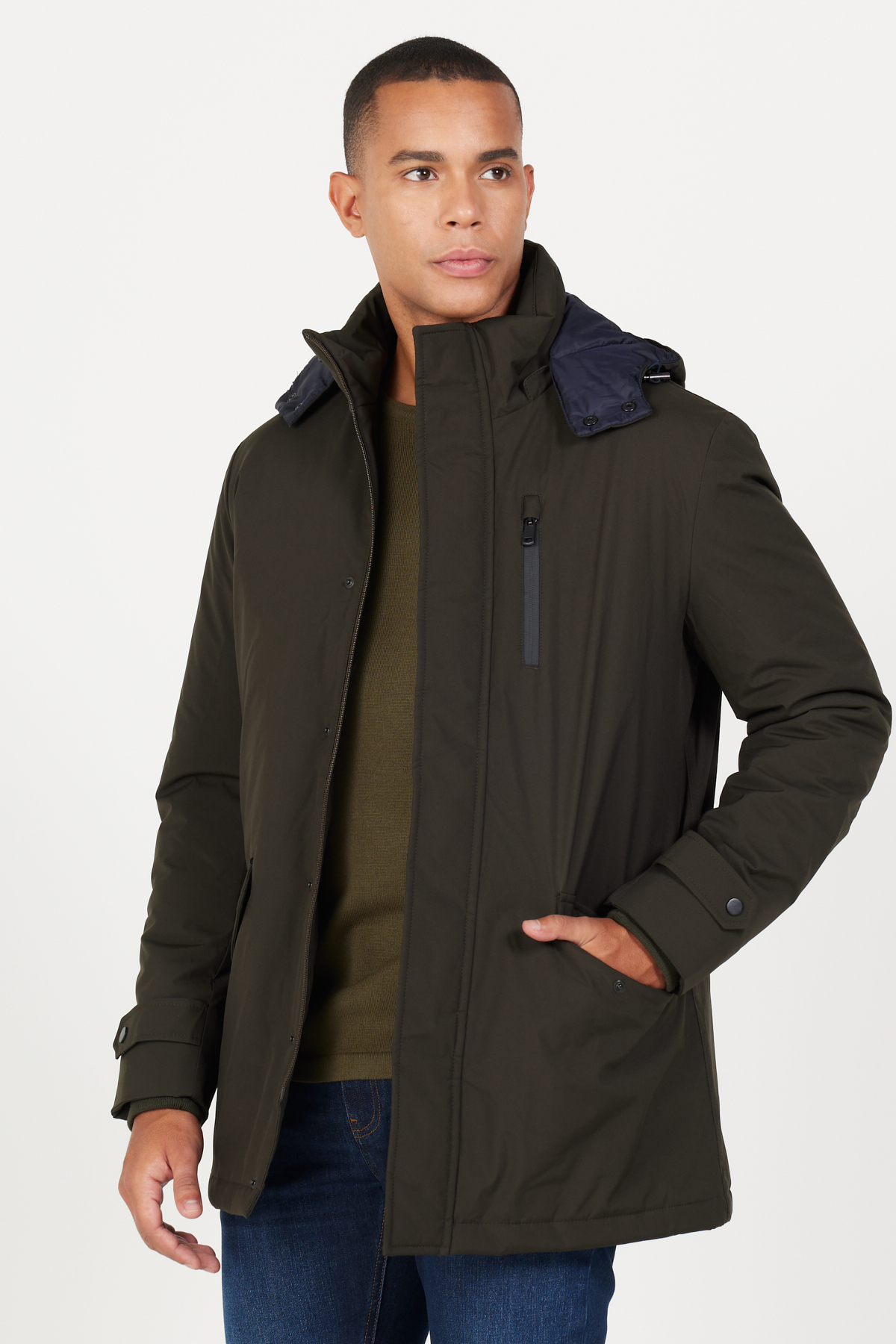 ALTINYILDIZ CLASSICS Khakifarbener Standard-passform-wintermantel Mit Normalem Schnitt Und Kapuze, Kältebeständig für Herren - 56