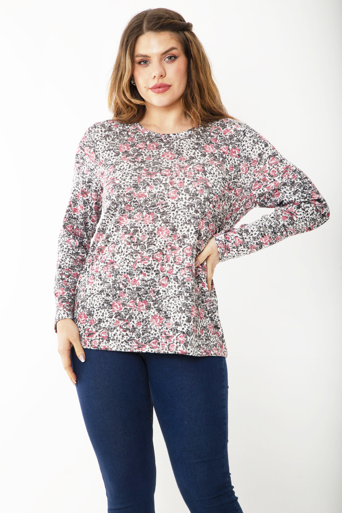 Şans Bunte, Langärmlige, Gemusterte Bluse In Großen Größen für Damen - 40