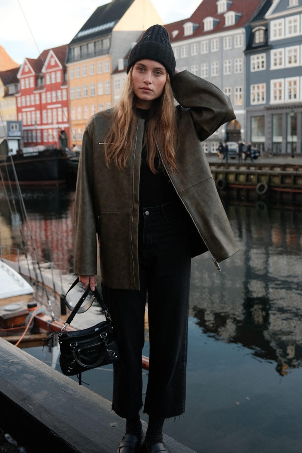 Manuka Lederjacke Mit Worned-effekt Grün für Damen - M