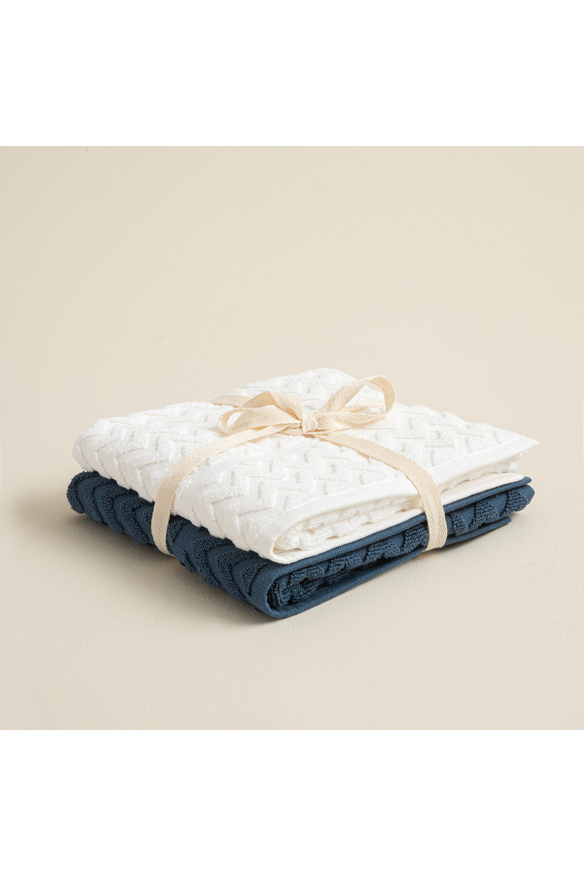 Chakra 50x70 Cm Weiß/marin Blau Zickzack 2-teiliges Fußmatten-set - One Size