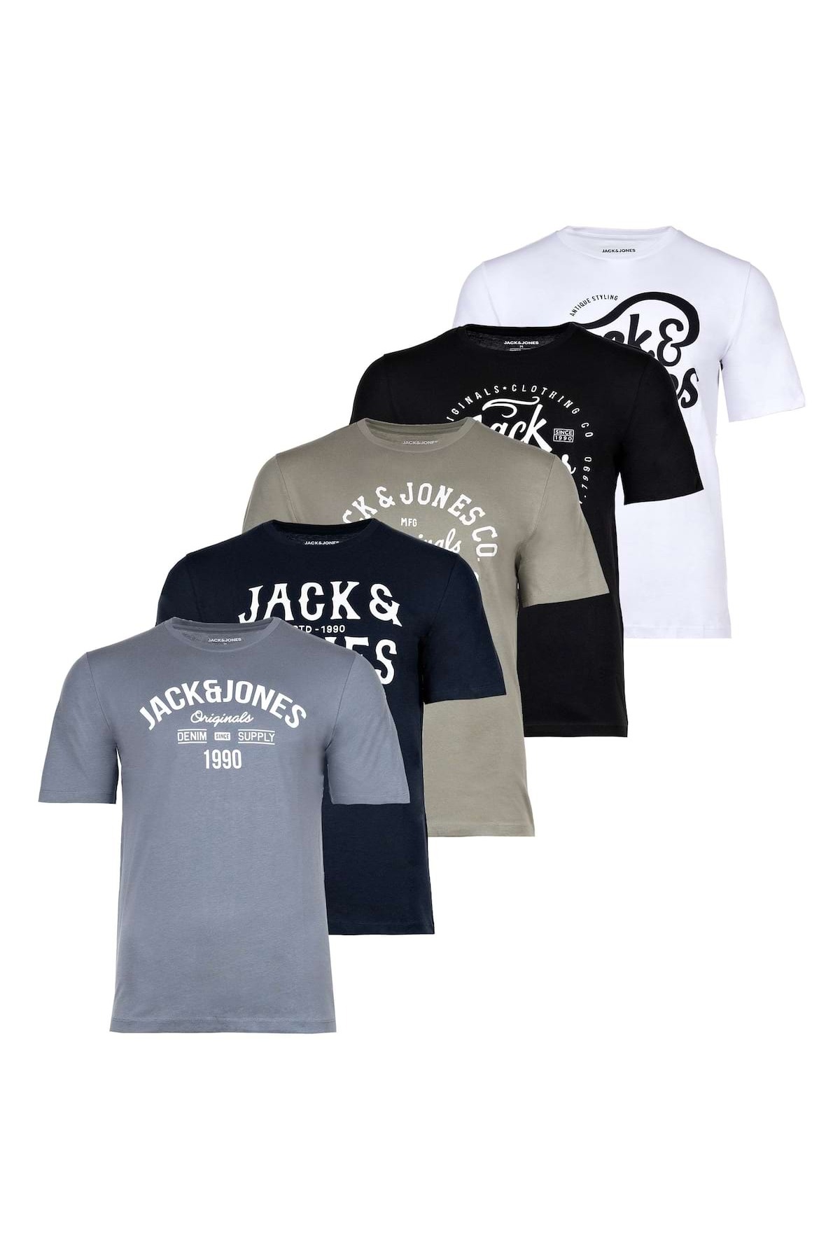 Jack & Jones Jack&jones T-shirt, 5er Pack Jjleogra Tee Crew Neck, Kurzarm, Rundhals, Baumwolle, für Herren - M