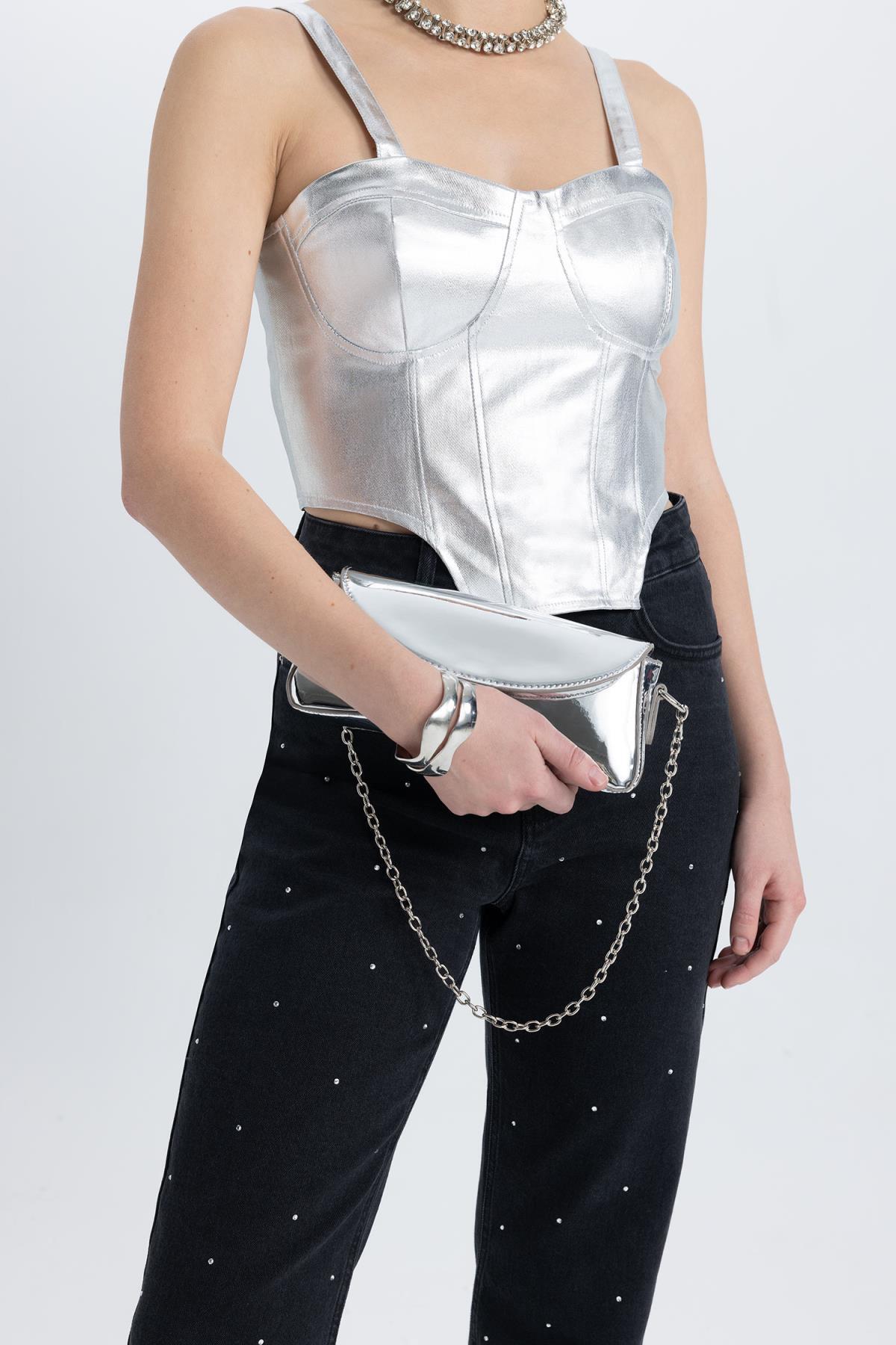 DeFacto Herzkragen-korsett-look, Glänzende Trägerbluse Aus Stoff B9281ax23cw für Damen - L