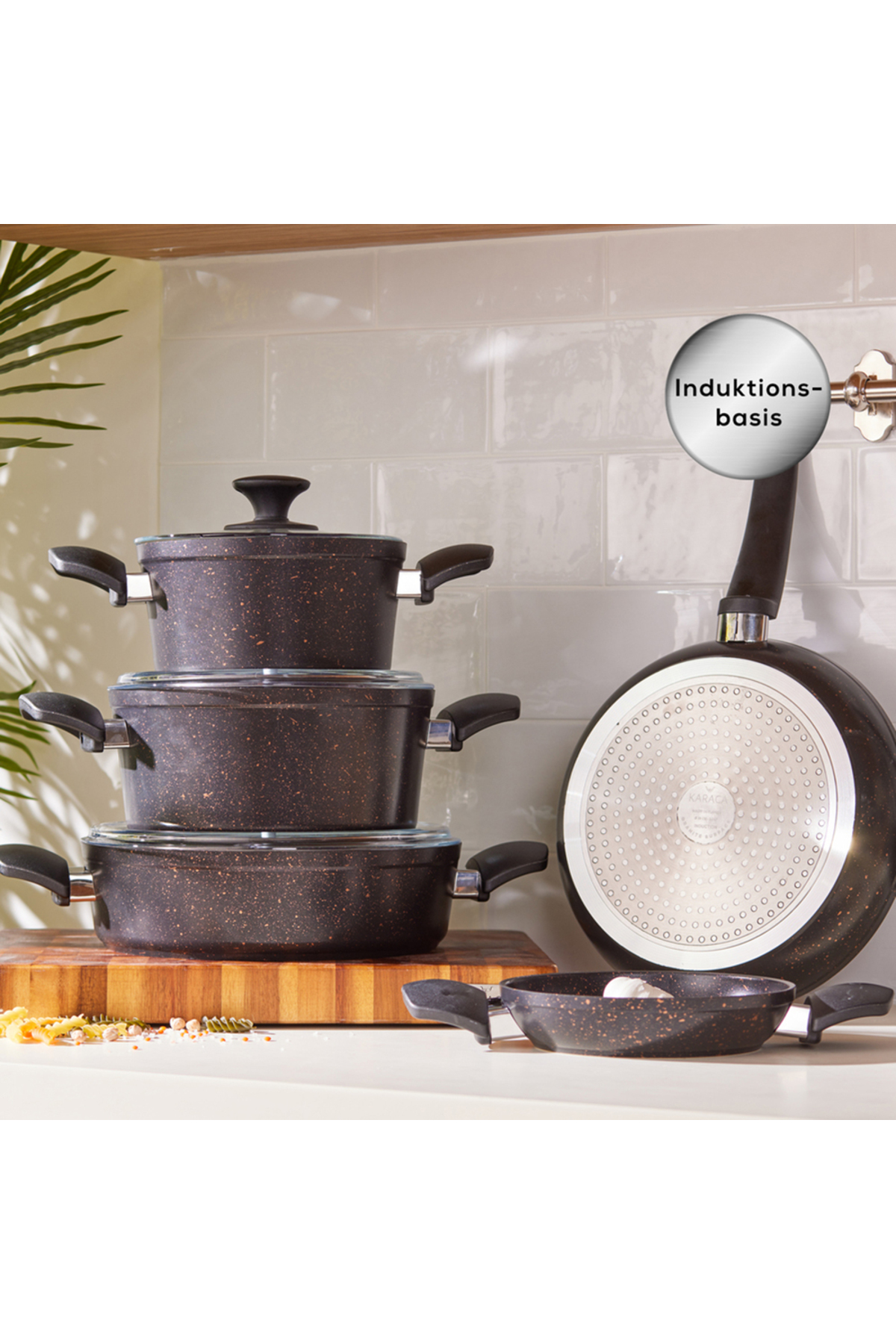 Karaca Biogranit Black Gold 7-teiliges Topfset, Induktionsgeeignet - One Size