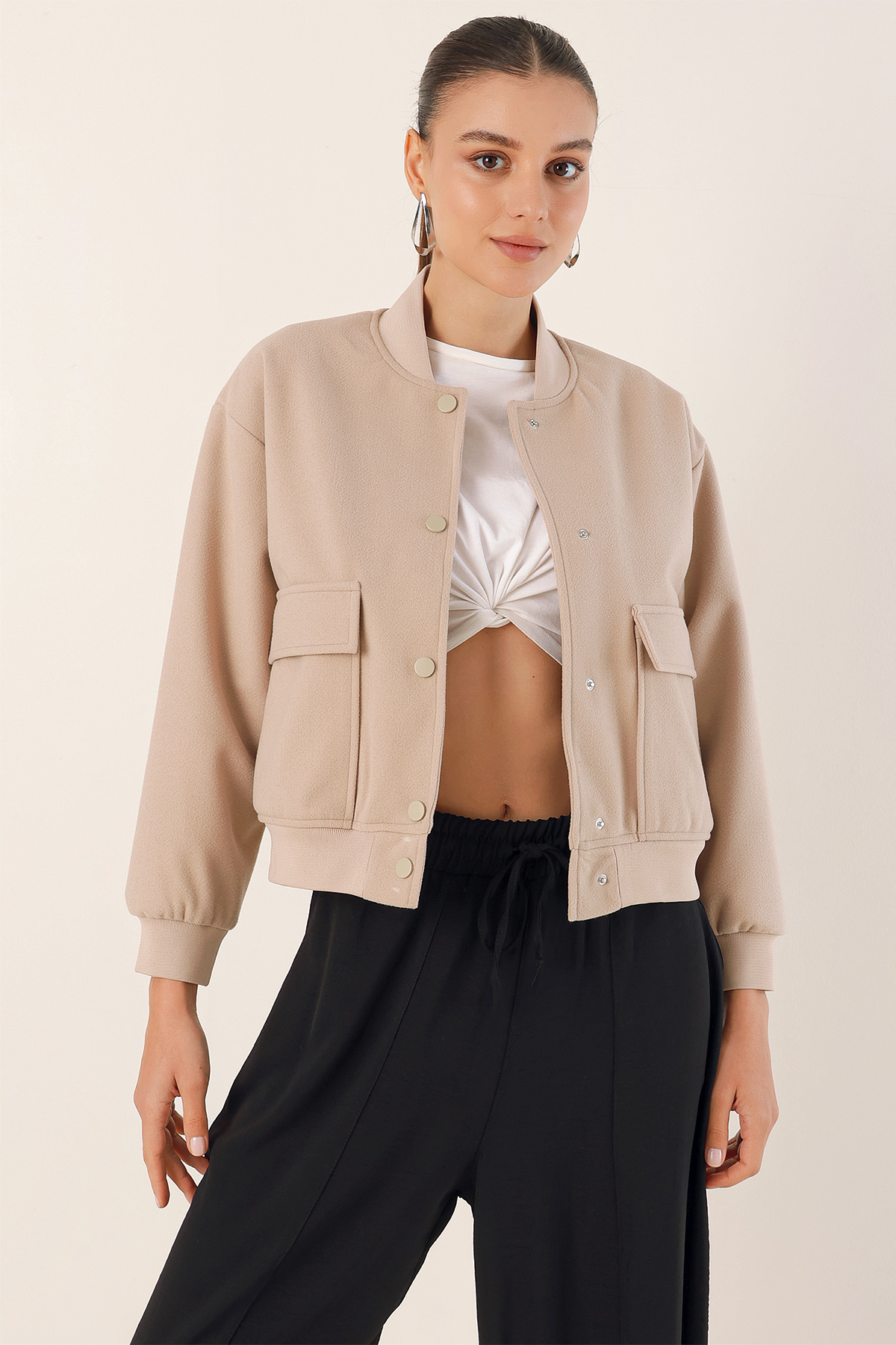 Bigdart 0688 Bomberjacke Mit Zwei Taschen – Beige für Damen - 36