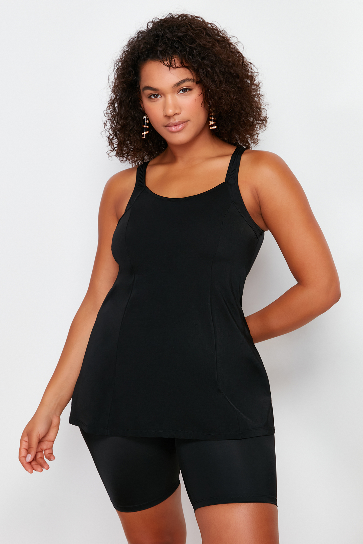 Trendyol Curve Schwarzer Tankini-badeanzug Mit Poolkragen In Übergröße für Damen - 54