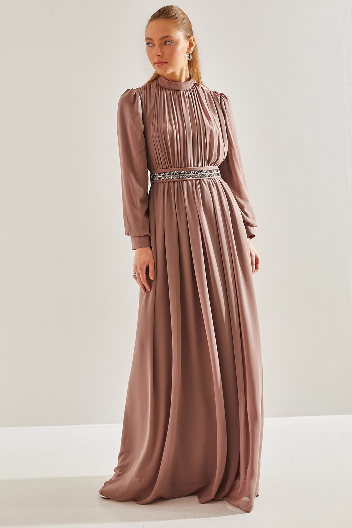 Bianco Lucci Modest Mit Schmucksteinen Verziertes, Gefüttertes Hijab-kleid Mit Gürtel - für Damen - 38
