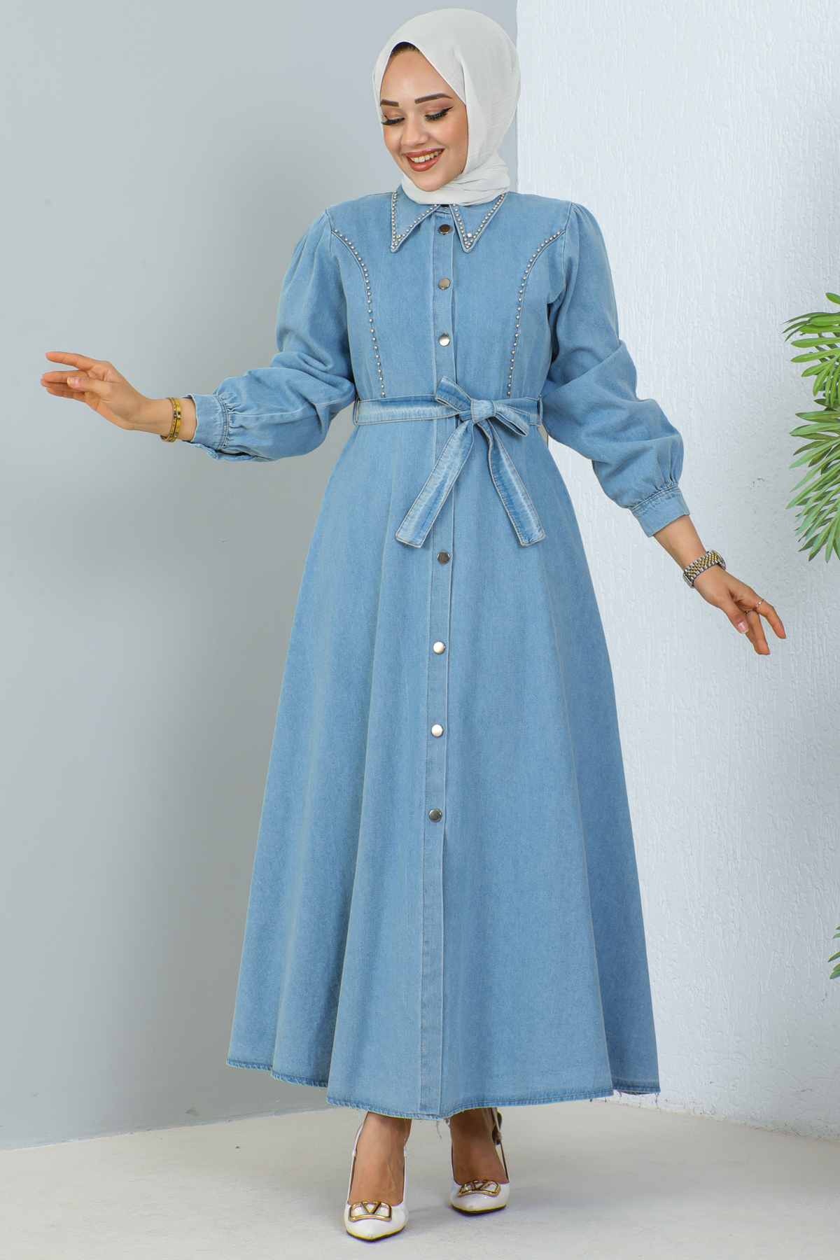 benguen 6801 Hijab Jeanskleid Blau für Damen - 48