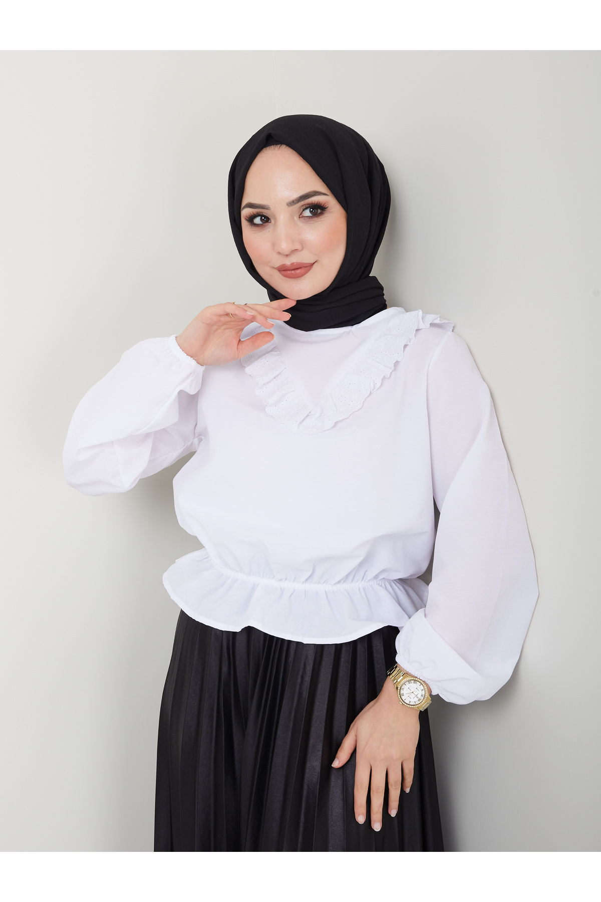 VOLT CLOTHİNG Hijab-bluse Mit Gerafftem Kragen Und Taillendetail für Damen - L