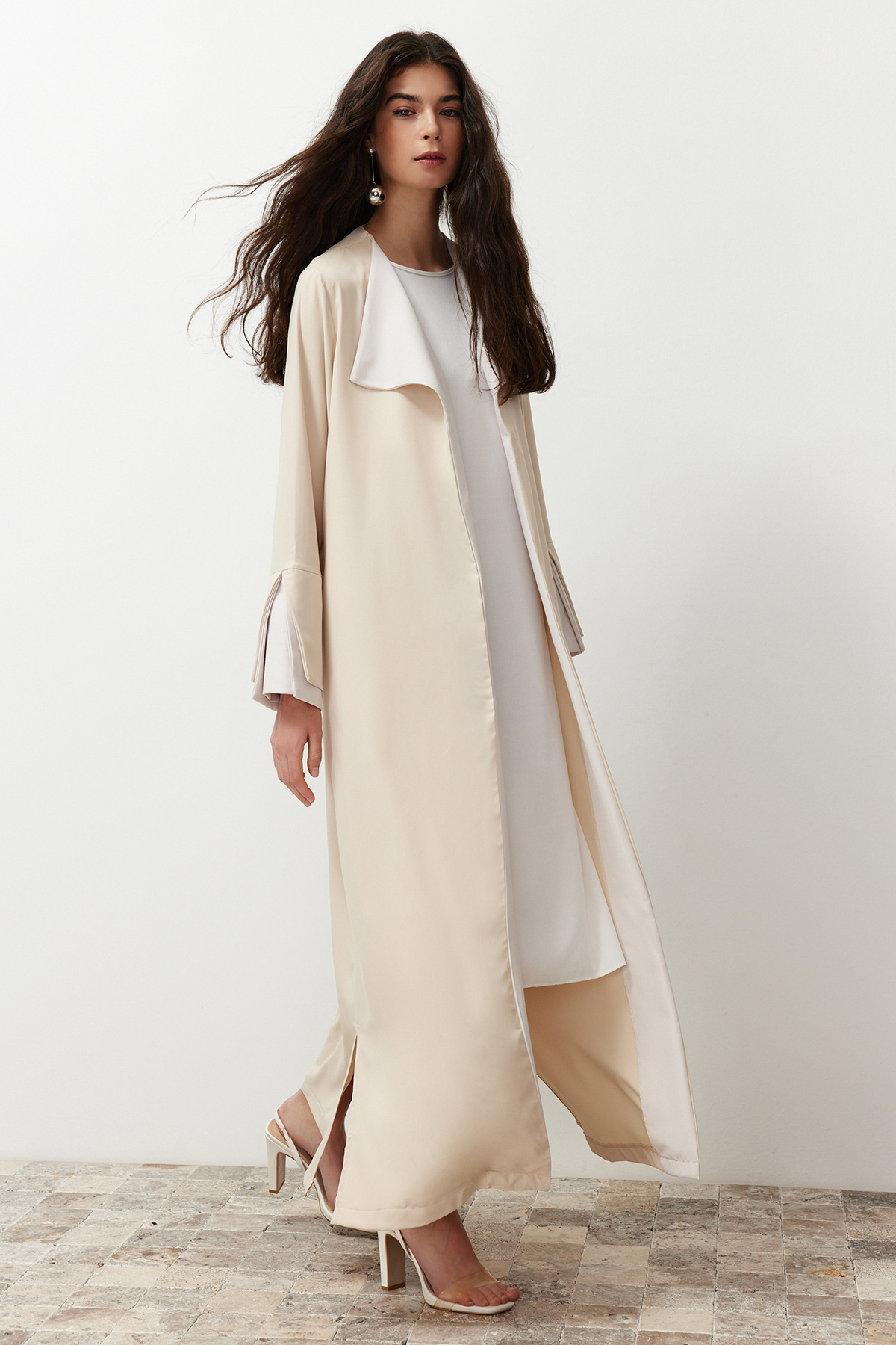 Trendyol Modest Steinfarbene, Lange, Gewebte Aerobin-kappe & Ferace & Abaya für Damen - 38