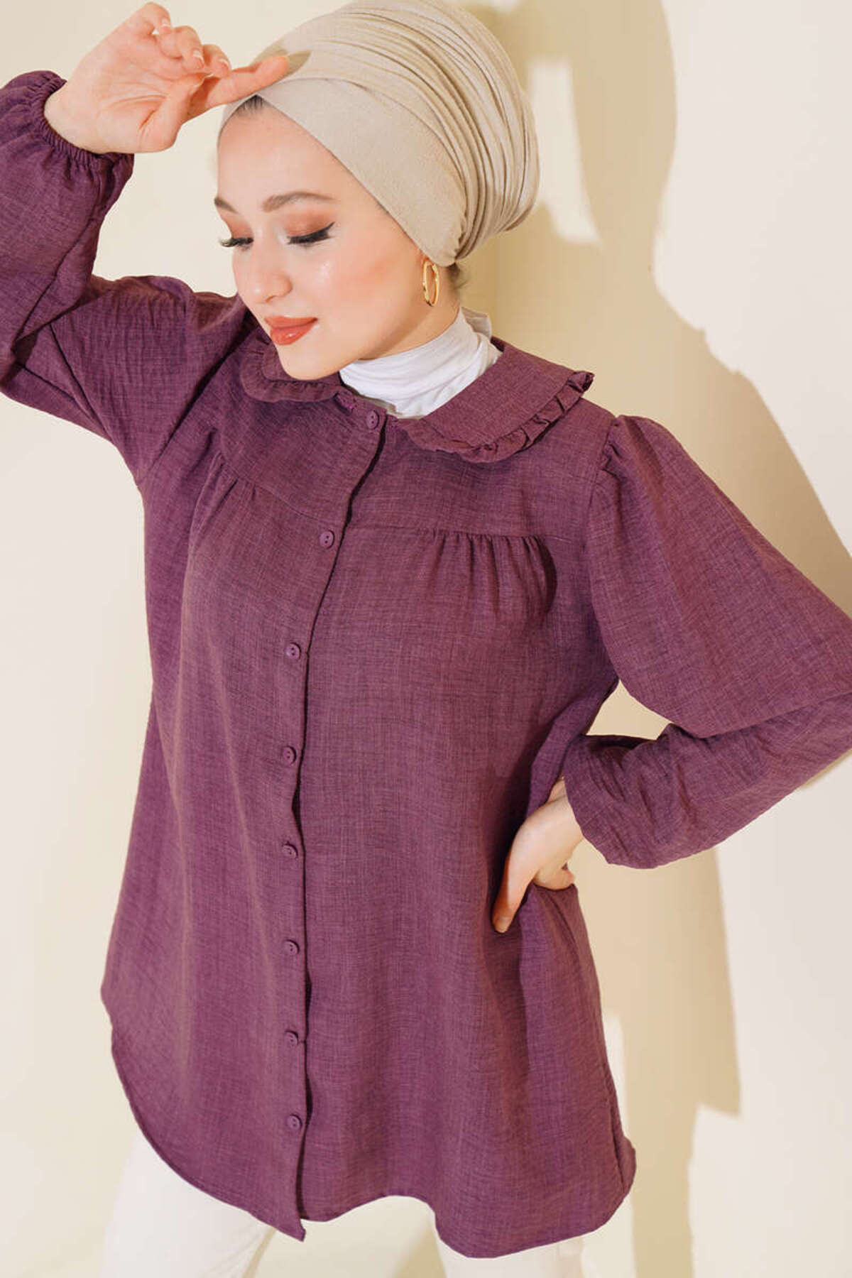 VOLT CLOTHİNG Hijab-shirt Mit Babykragen für Damen - XL