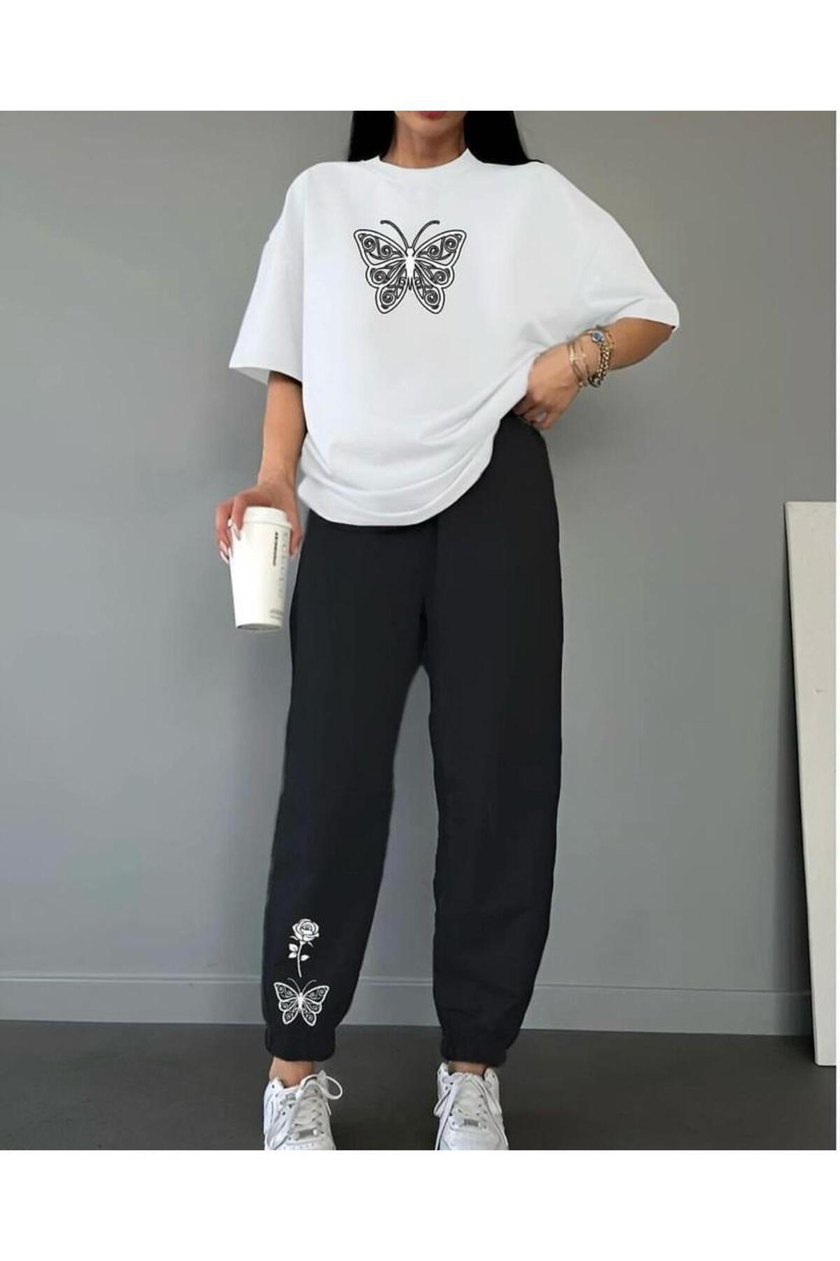 Hunors Sportswear & Company Angel Sommer-crop-trainingsanzug Und Bedruckte Unterhosen Mit Schmetterlingsmuster für Damen - S