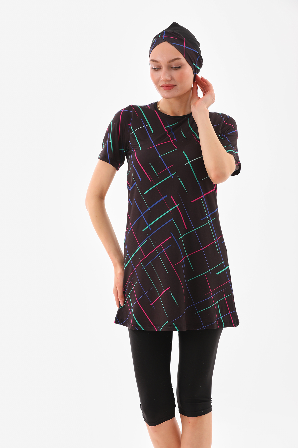 medipek Halbgeschlossener Gemusterter Hijab-badeanzug Aus Lycra für Damen - 40