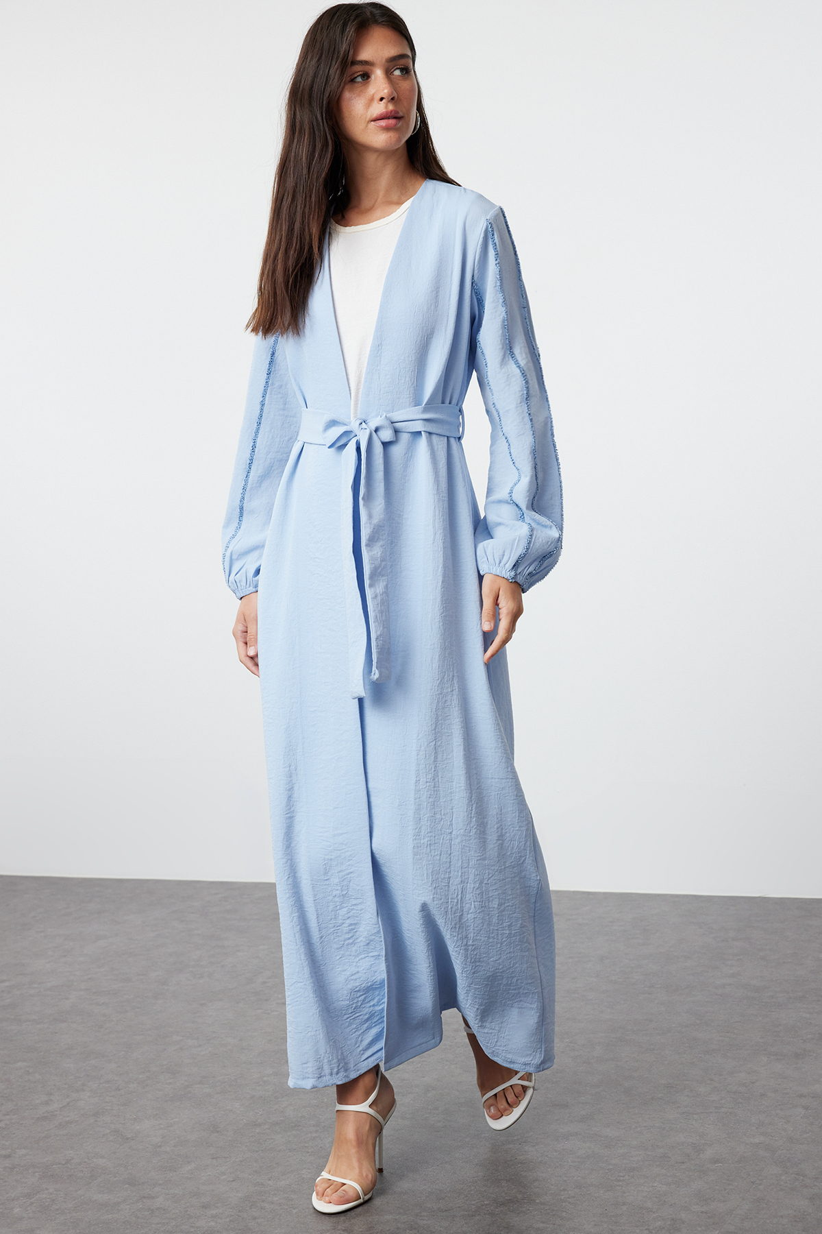 Trendyol Modest Blaue Gewebte Kappe Mit Glitzerdetail Ferace/abaya für Damen - 36