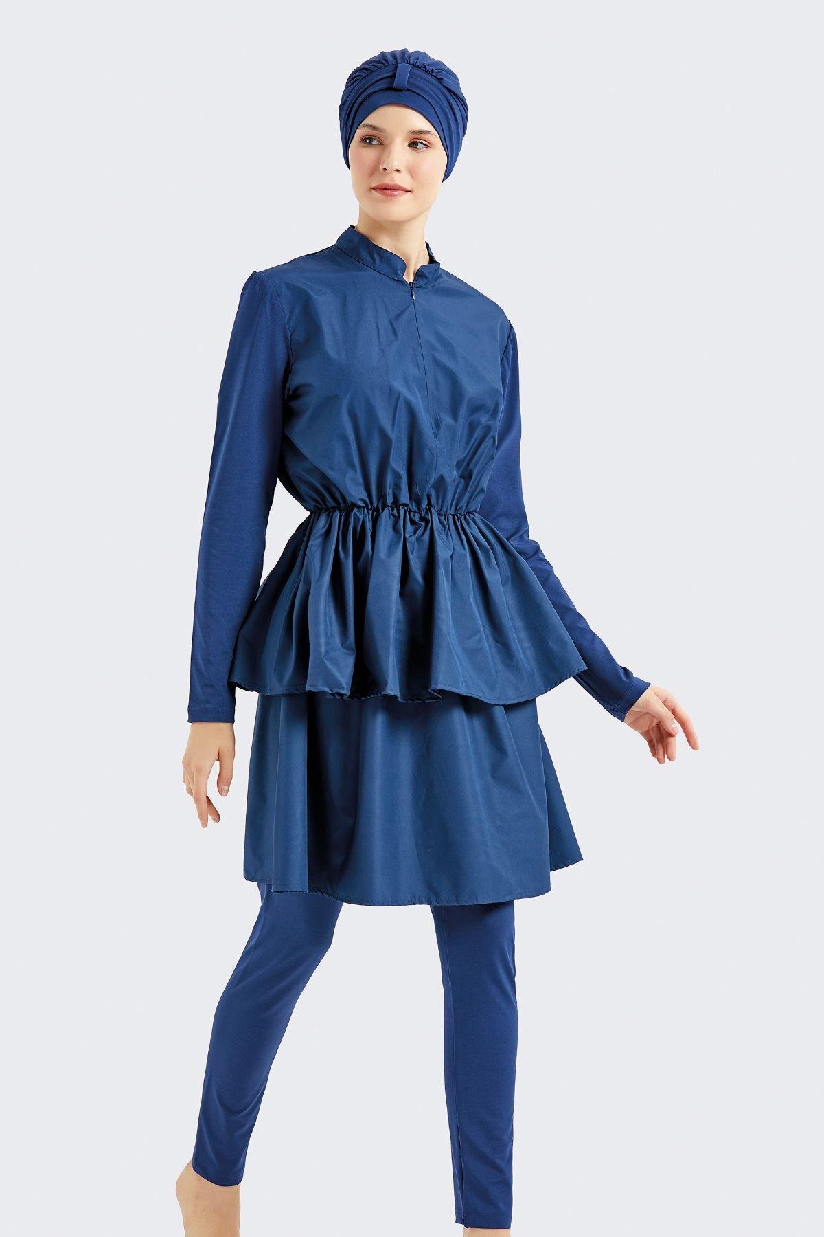 C&City Vollständig Bedeckter 4-teiliger Plissierter Hijab-badeanzug C14122 Marineblau für Damen - L