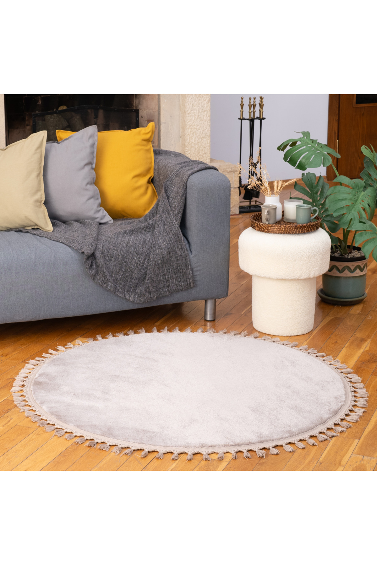 dekorist Runder Juteteppich, Dekorativer Boho-teppich, Naturbeige Ring-jute-teppiche - 120 x 120