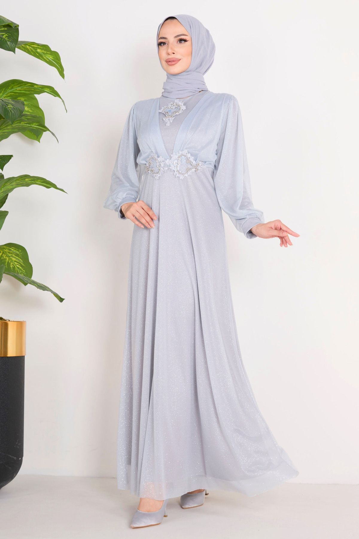 TOFİSA -graues Abendkleid für Damen - 36