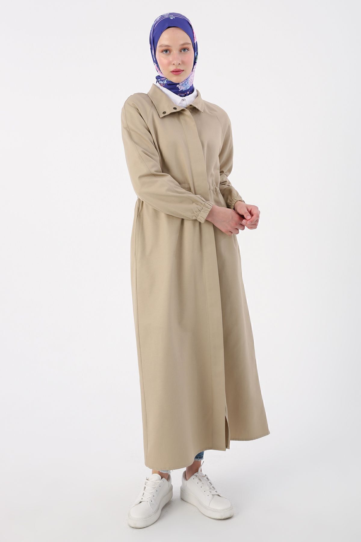 ALLDAY Beigefarbene Abaya Mit Reißverschluss An Der Taille Und Kordelzugtasche für Damen - 42