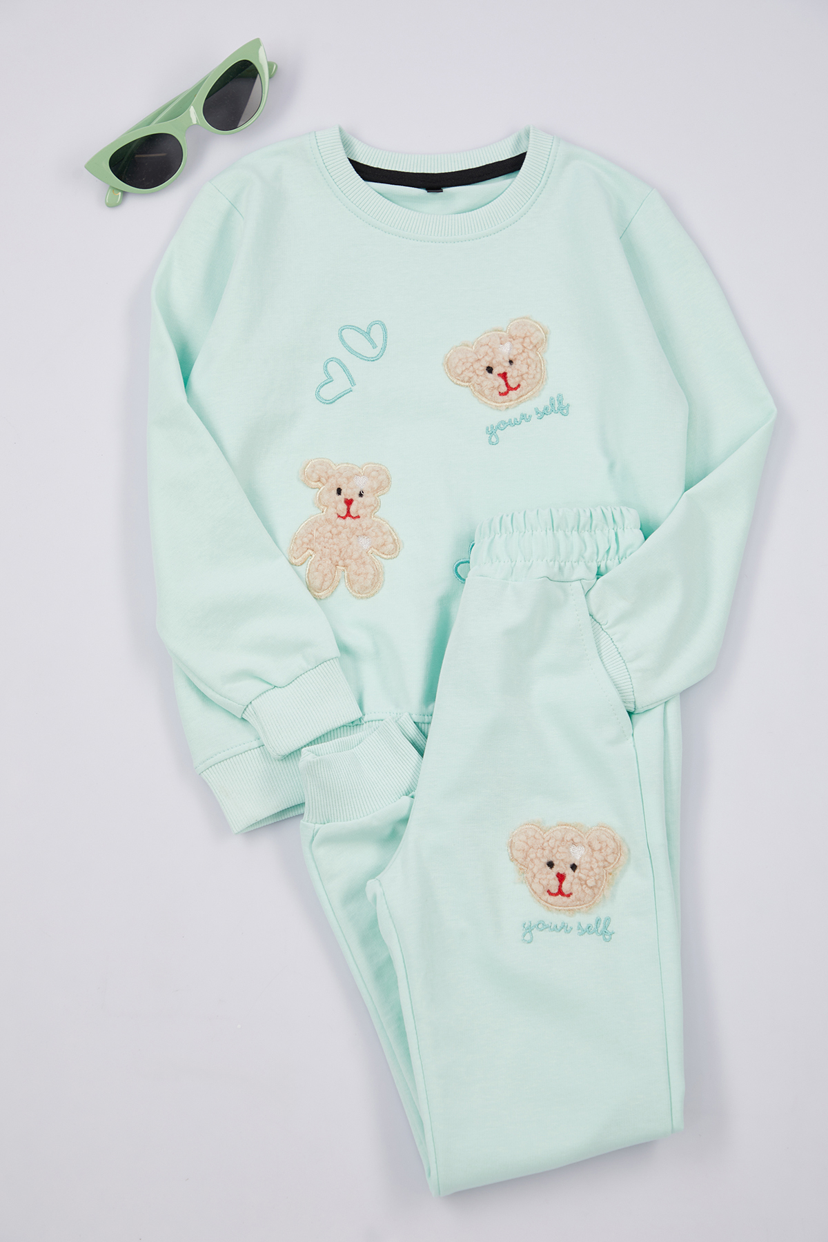 TRENDYOLKIDS Mädchen Mint*001 Pyjama-anzug Mit Bärenmuster, Gestrickter Oberteil-unterteil-anzug für Damen - 5–6 Jahre