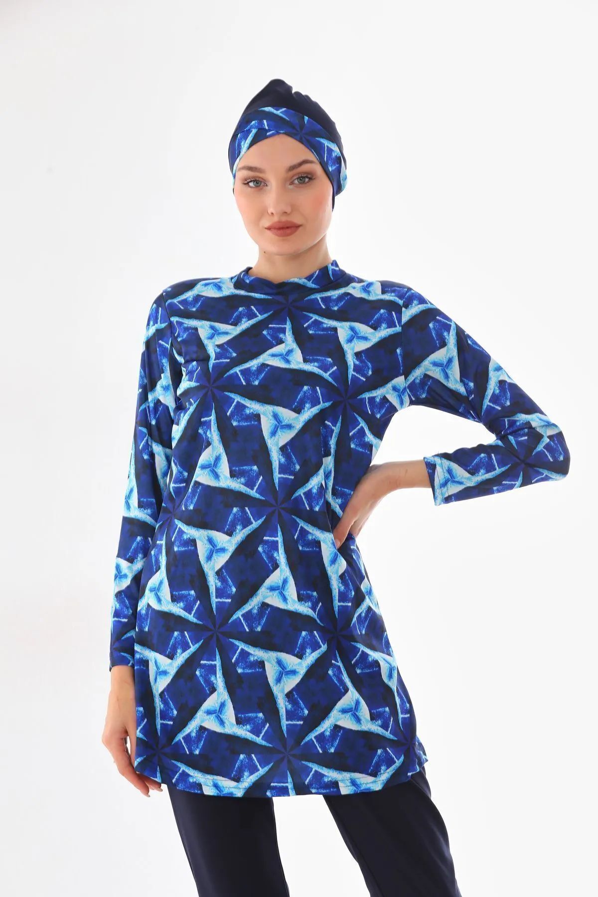 medipek Blaugrauer Hijab-badeanzug – Vollständig Bedeckt Und Lycra für Damen - 48