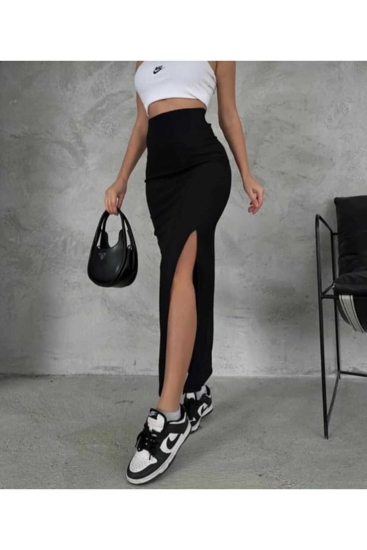 IŞILDA FASHION Kleidung Langer Rock Mit Schlitten für Damen - S