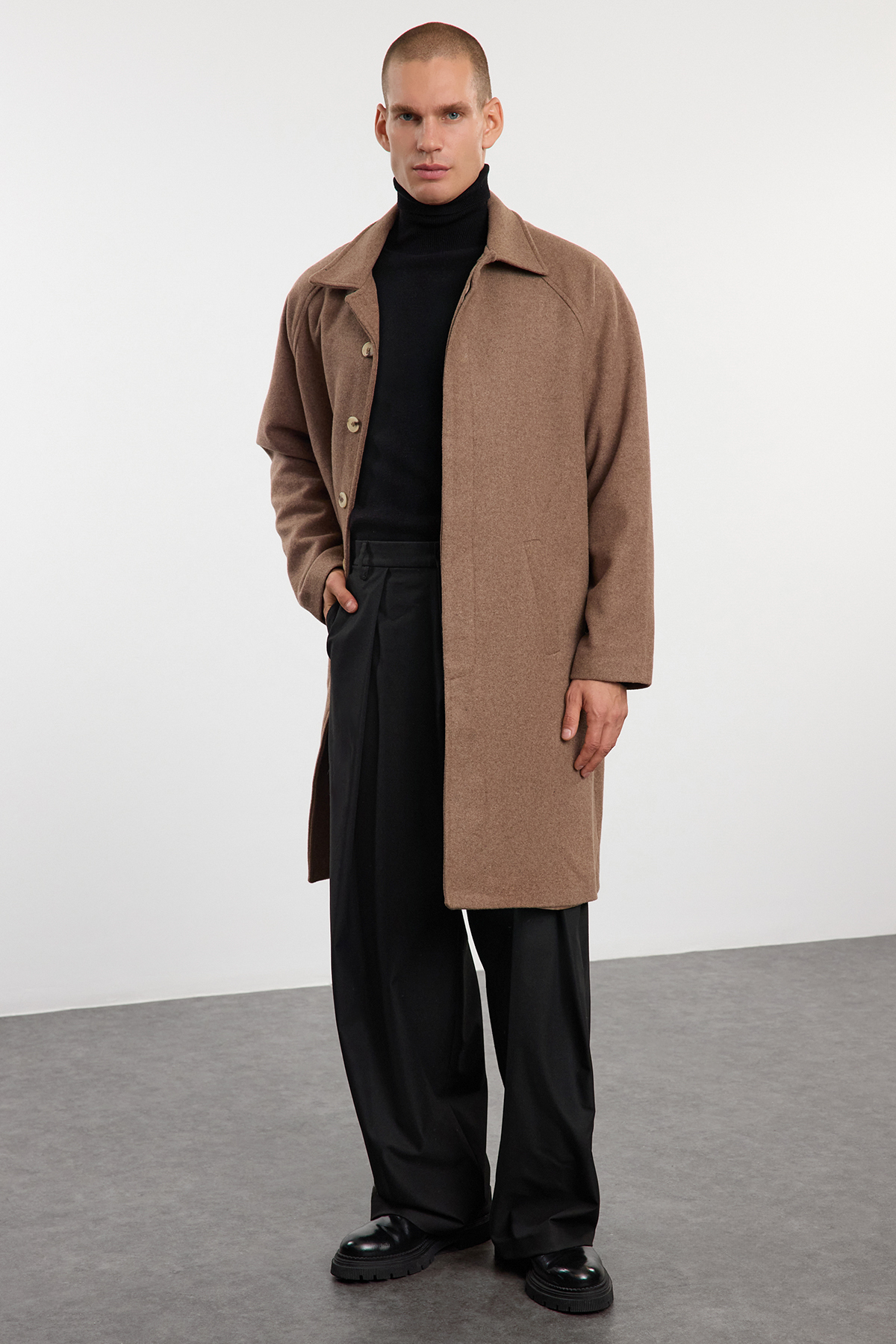 Trendyol Collection Unisex-wintermantel Mit Nerzstempel – Wollmischung, Normale Passform - XS