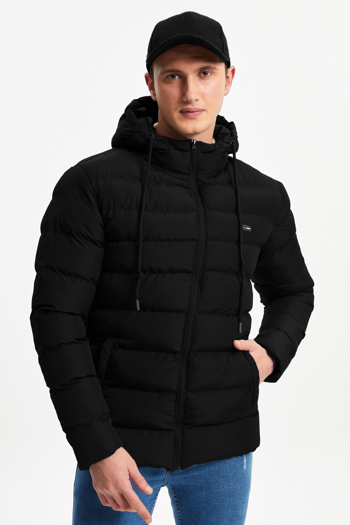 D1fference Schwarze, Winddichte, Aufblasbare Sport-wintermäntel Mit Kapuze für Herren - S