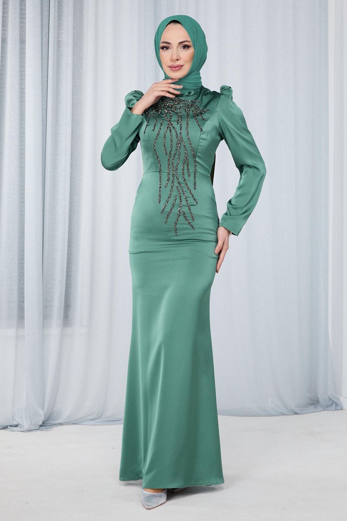 TOFİSA Khakifarbenes Gerade Geschnittenes Abendkleid - für Damen - 44