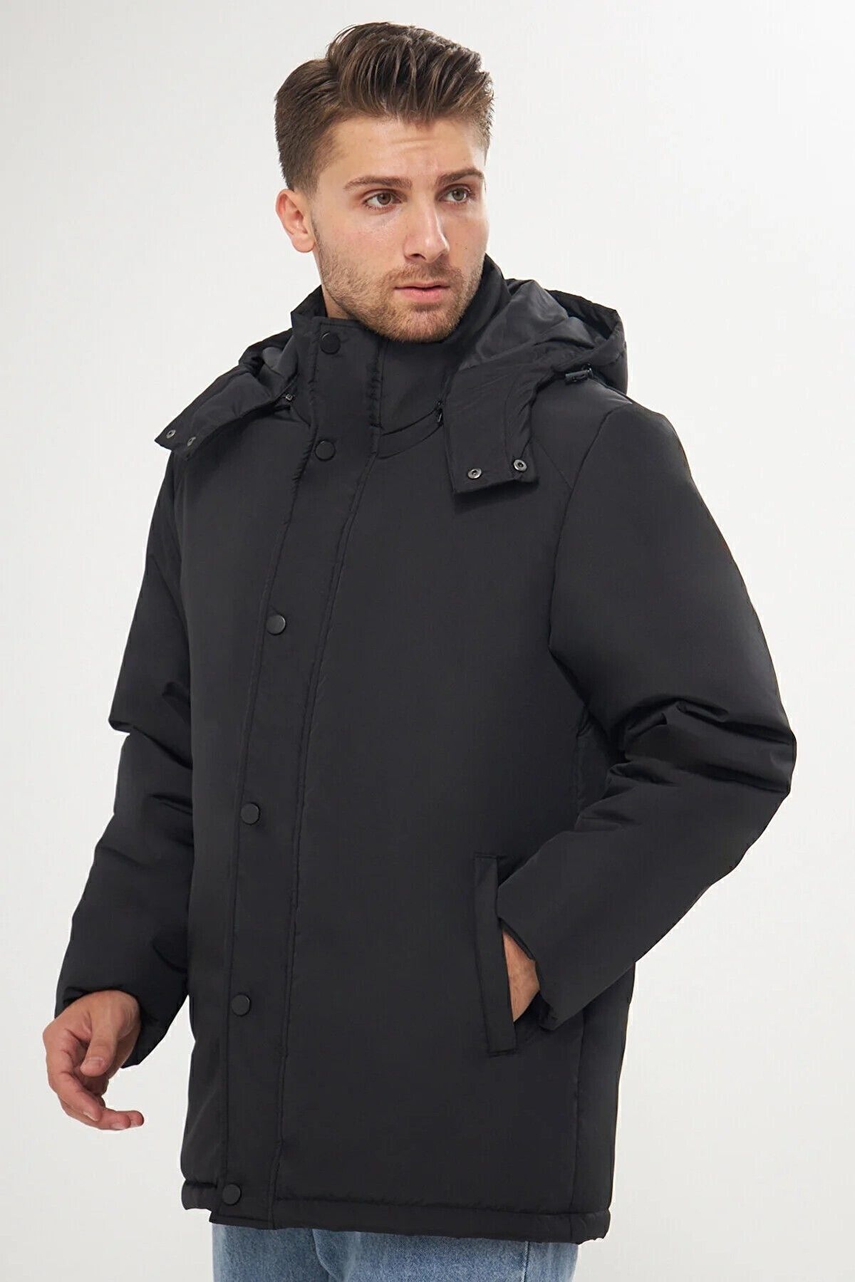 D1fference Wintermantel – Abnehmbare Kapuze, Winddicht, Parka-design für Herren - 3XL