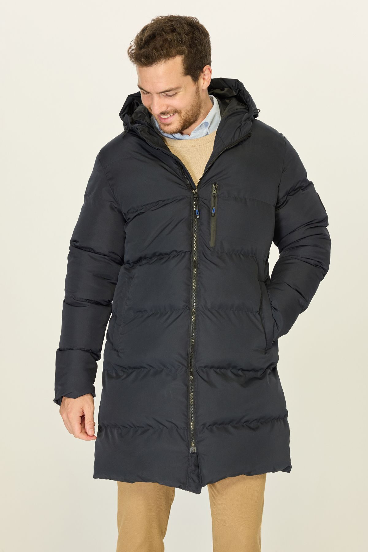 D1fference Marineblauer Puffer-parka – Kapuzenpullover, Mit Fasern Gefüllter, Winddichter Wintermantel für Herren - 2XL