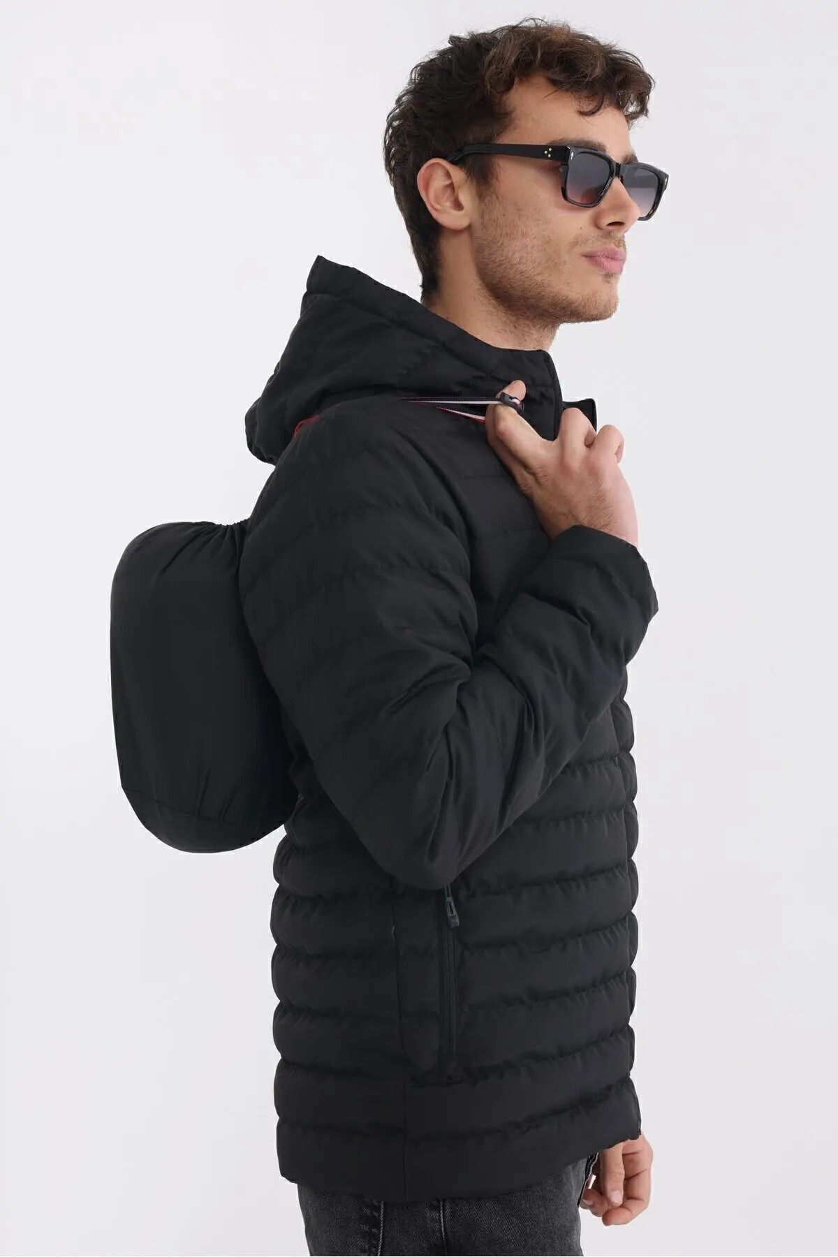 D1fference Schwarzer, Gefütterter, Winddichter Wintermantel Mit Kapuze für Herren - S