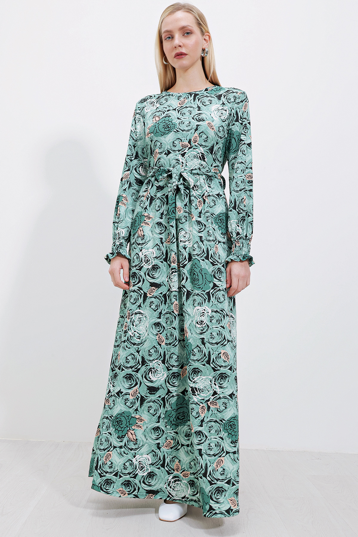 Bigdart 1525 Gestricktes Hijab-kleid – Mint für Damen - 40