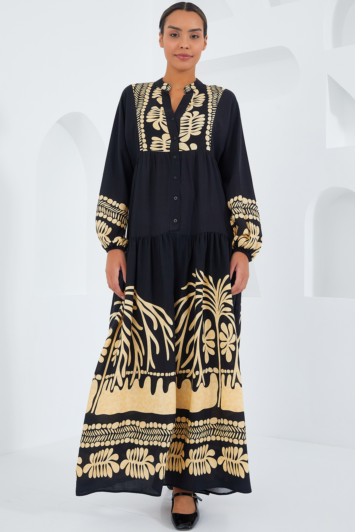 Bigdart Schwarzes, Senffarbenes Viskose-hijab-kleid 2423 für Damen - 42