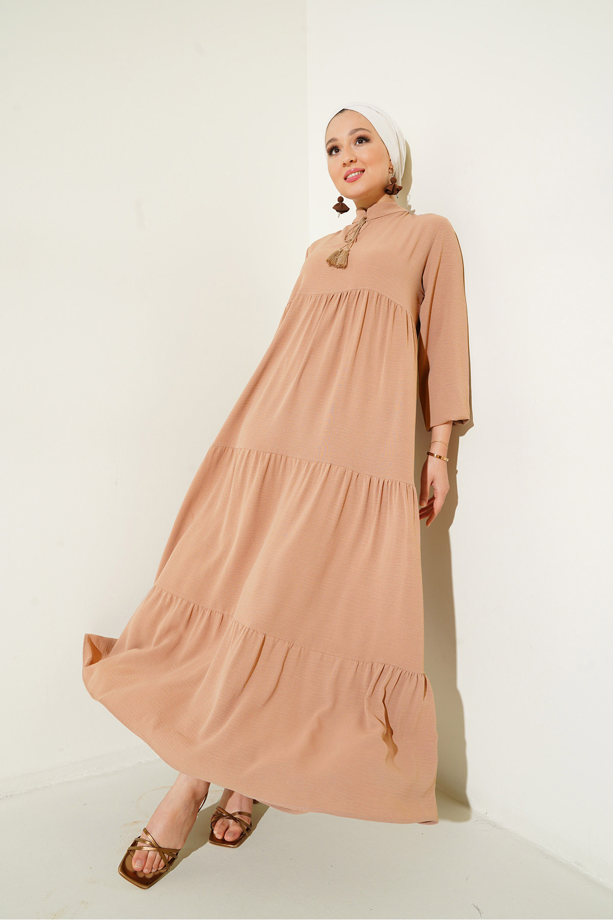 Bigdart 1627 Hijab-kleid Mit Kragen Und Schnürung D.mink für Damen - 44