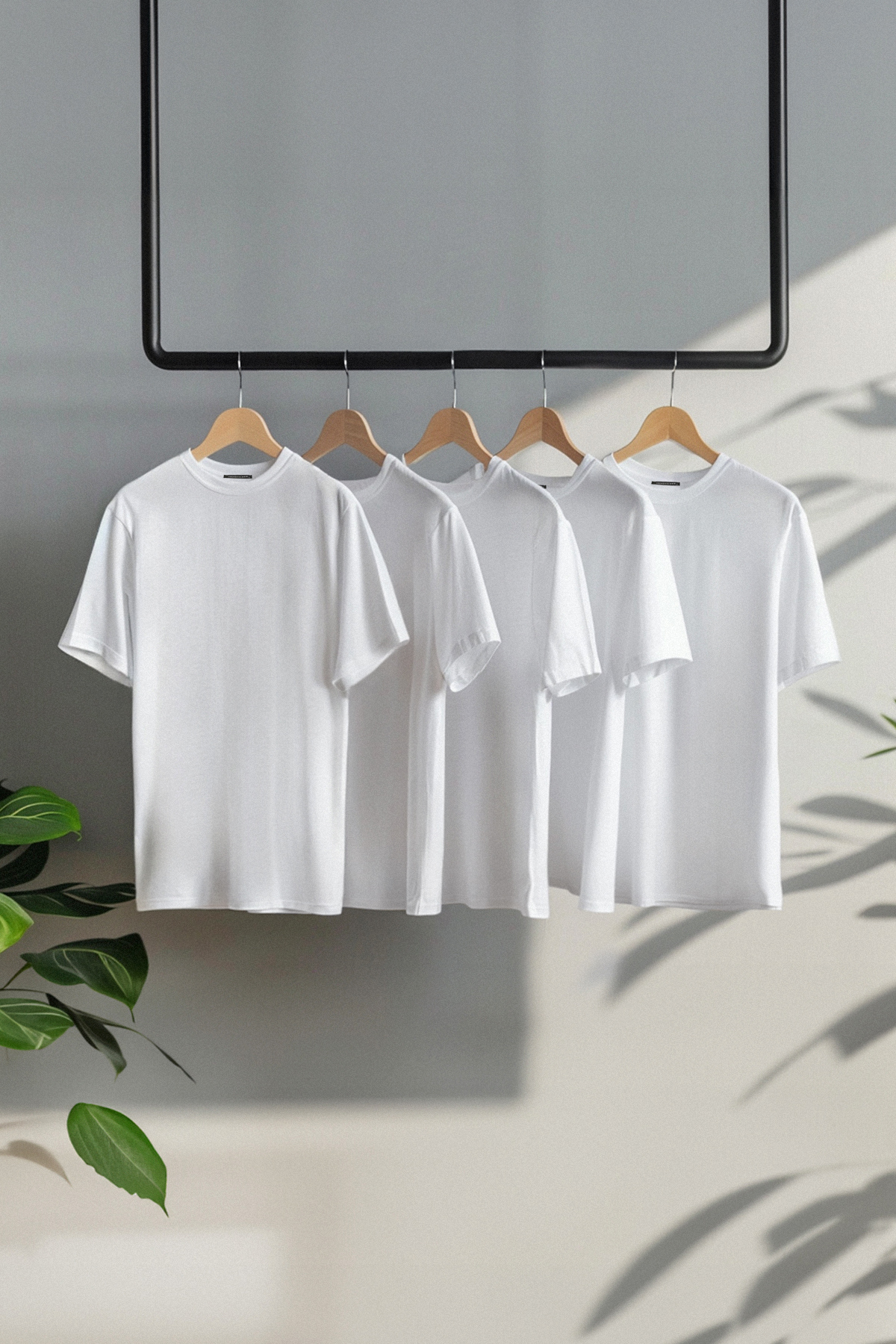 Trendyol Collection 5er-pack Weiße, Schmal Geschnittene 5er-pack-t-shirts Aus 100 % Baumwoll-tok-stoff für Herren - 2XL