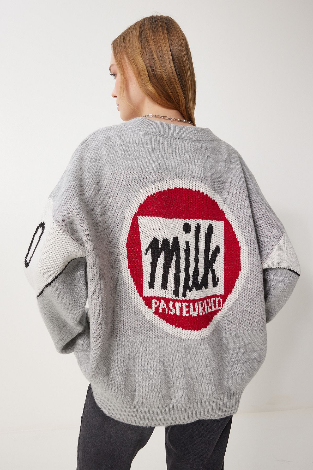 Happiness İstanbul Graue Slogan-strickjacke , Strickjacke für Damen - One Size