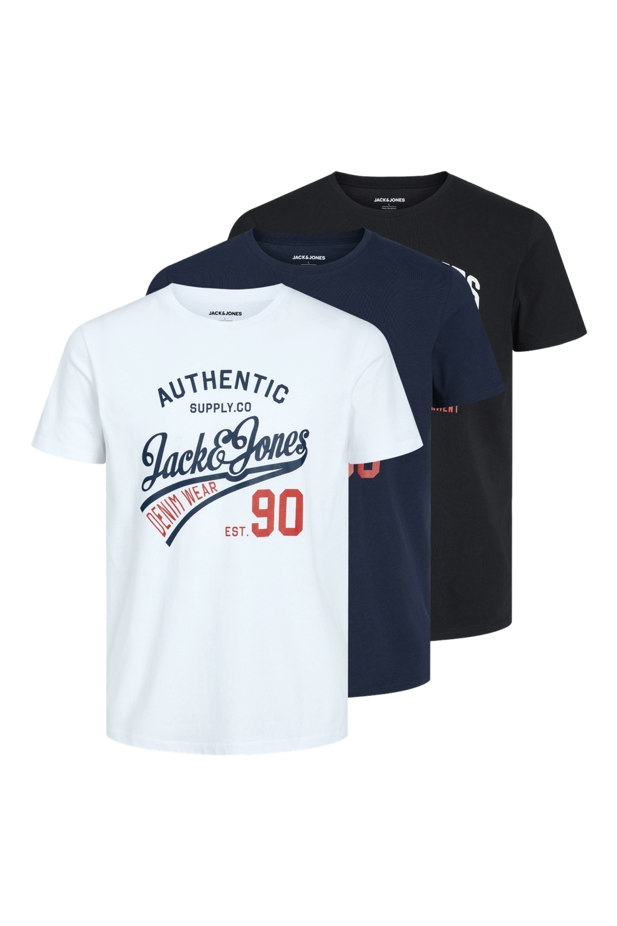 Jack & Jones Jack&jones T-shirt, 3er Pack Jjethan Tee Crew Neck, Vintage Logo, Baumwolle für Herren - 2XL