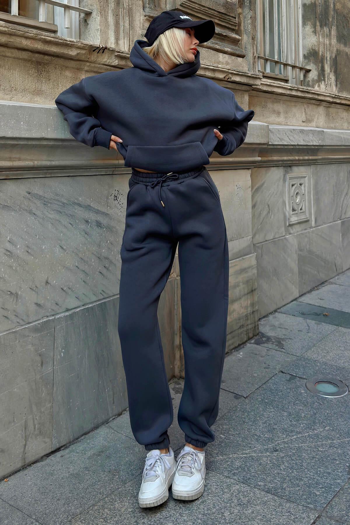 Swist Trainingsanzug-set – Smoked Felpa Kapuzen-sweatshirt Und Kapuzen-trainingsanzug für Damen - S