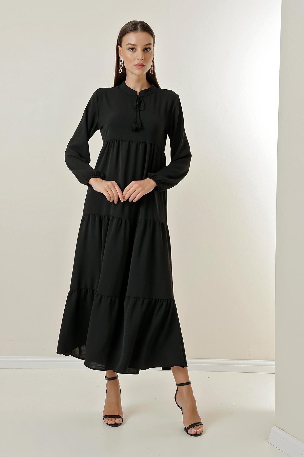 By Saygı Langes Hijab-kleid Mit Kragen Und Schnürung für Damen - 3XL