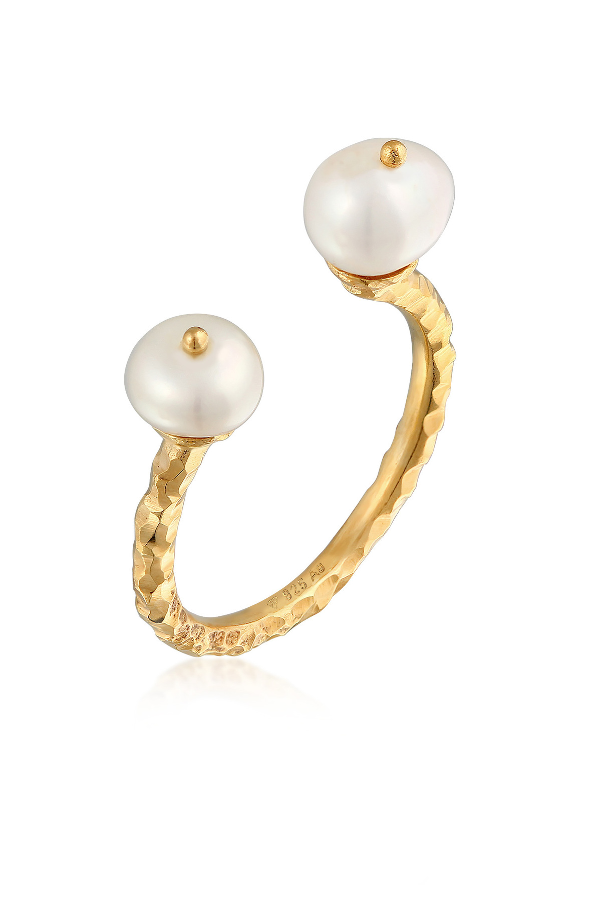 ELLI Ring Premium Ring Offen Gehämmert Trend Mit Süßwasser-zuchtperlen In 925 Sterling Silber für Damen - 54