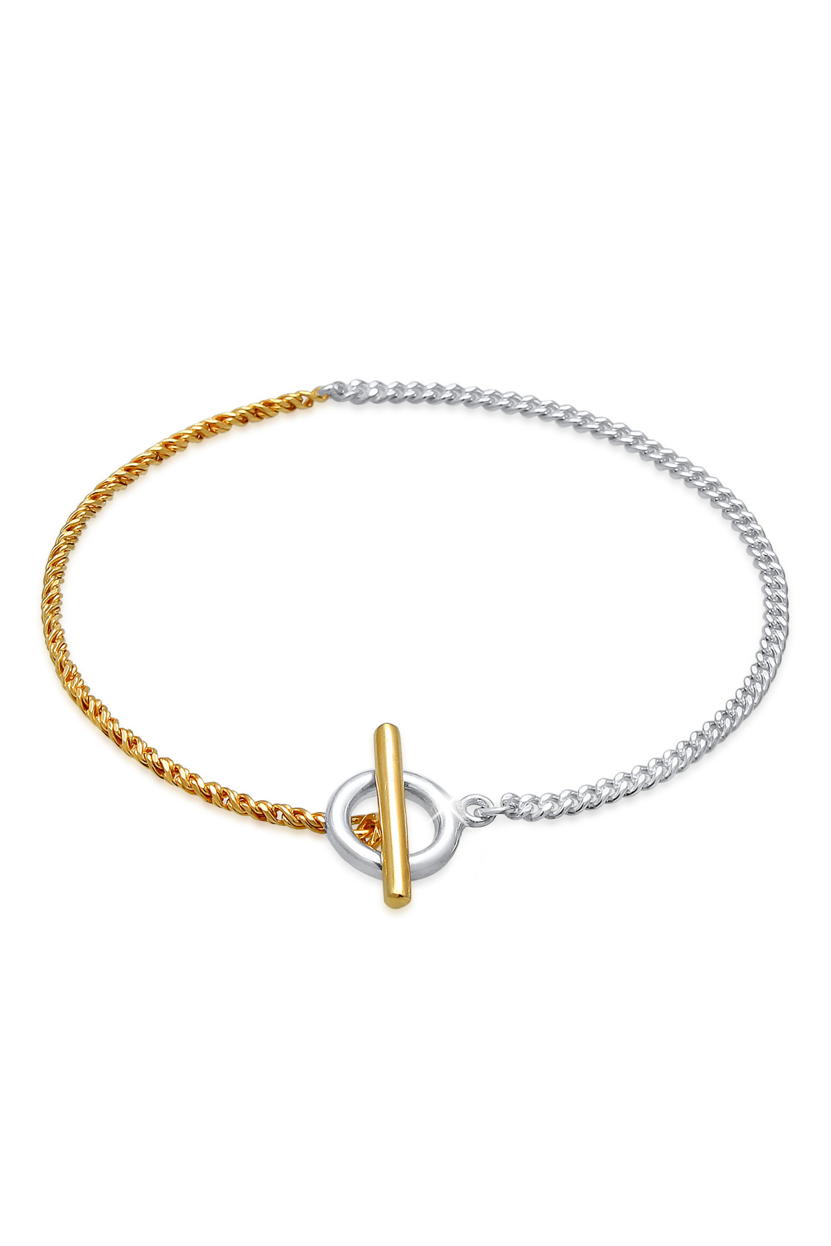 ELLI Armband Panzerkette Kreis Steg Bicolor In 925 Sterling Silber für Damen - 17 cm