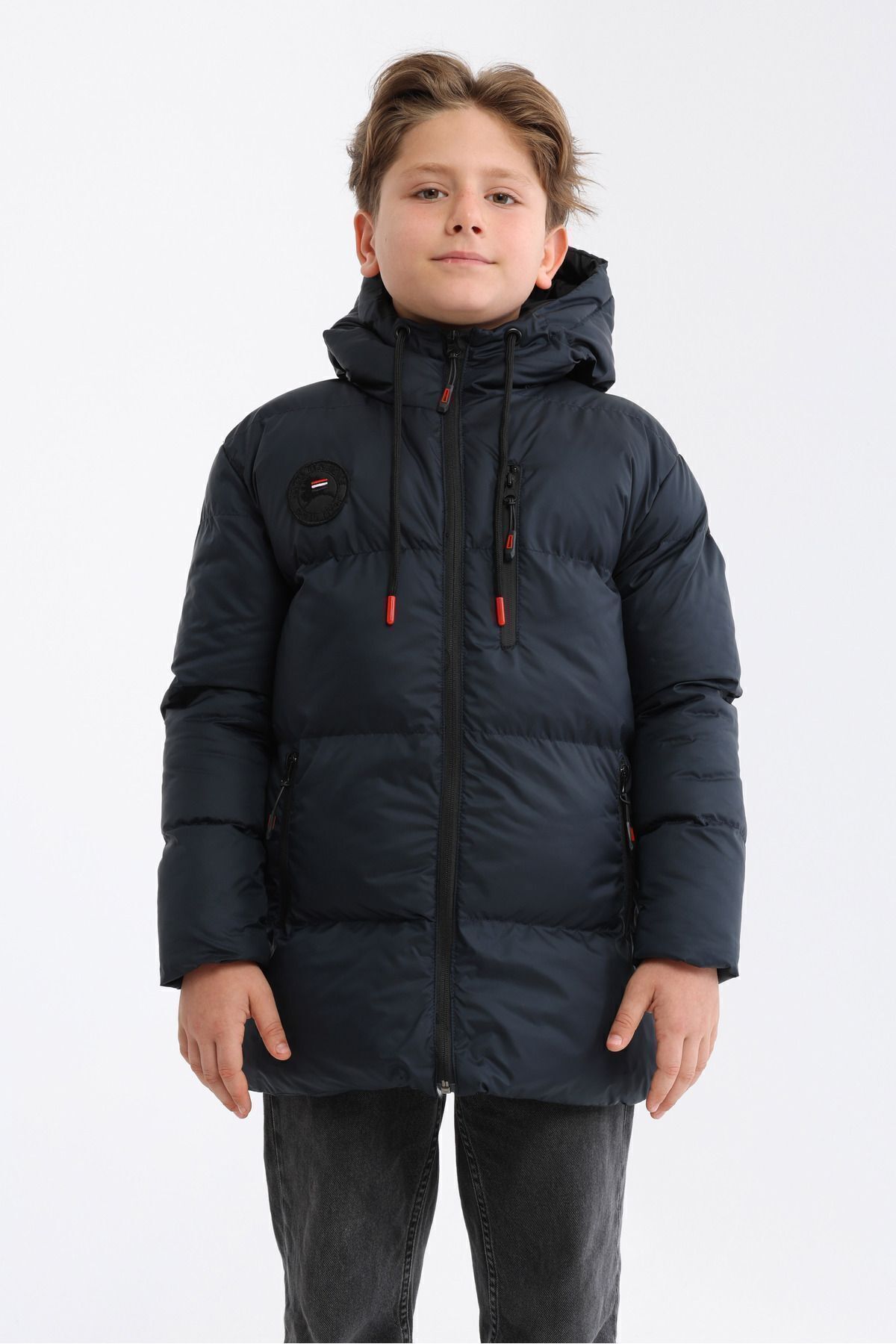 QAWWA Marineblauer, Winddichter, Aufblasbarer Wintermantel Mit Kapuze Für Jungen für Herren - 12–13 Jahre