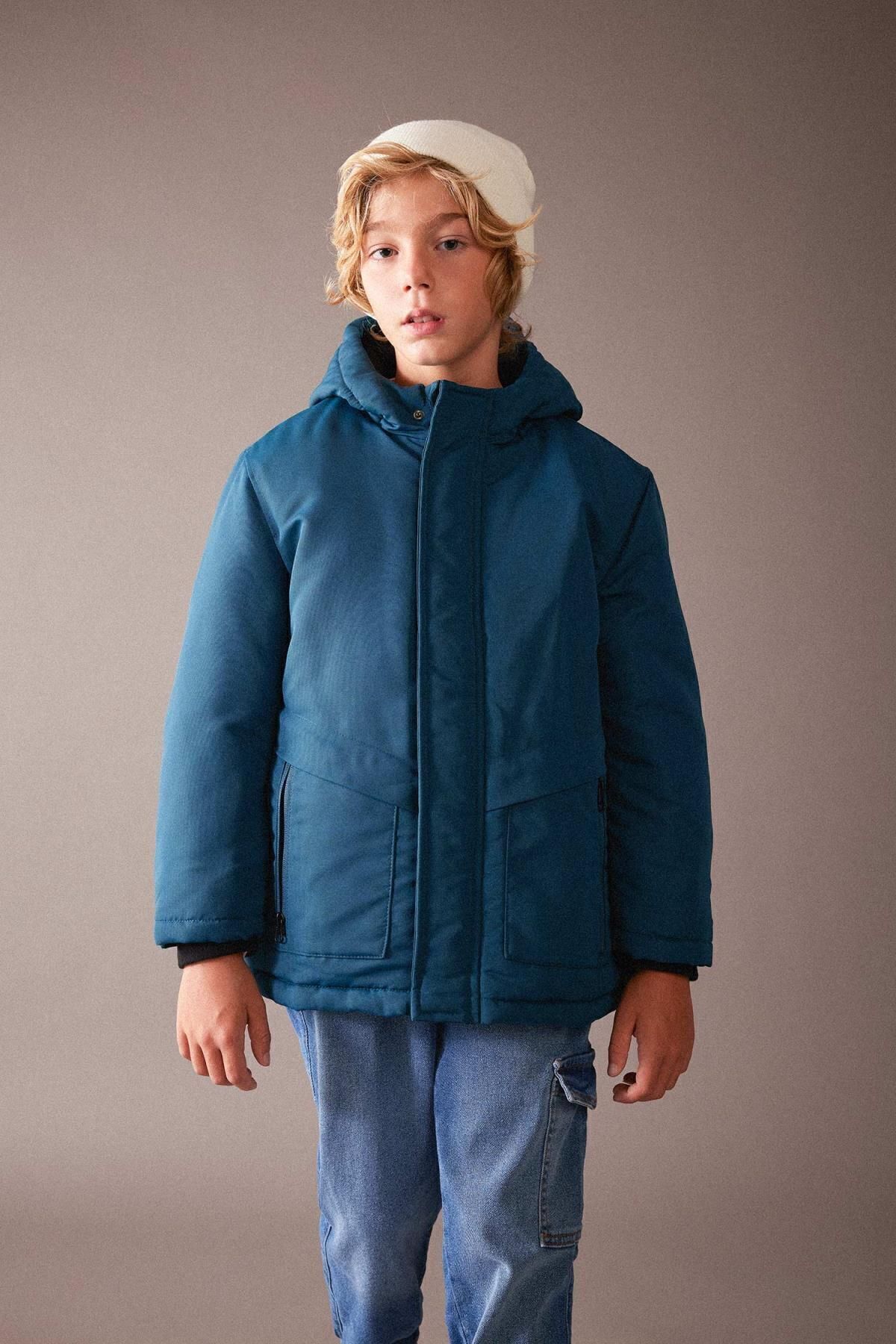 DeFacto Jungen-pufferjacke Mit Fleece-futter Und Kapuze – Wasserabweisend, A2272a823wn für Herren - 8–9 Jahre